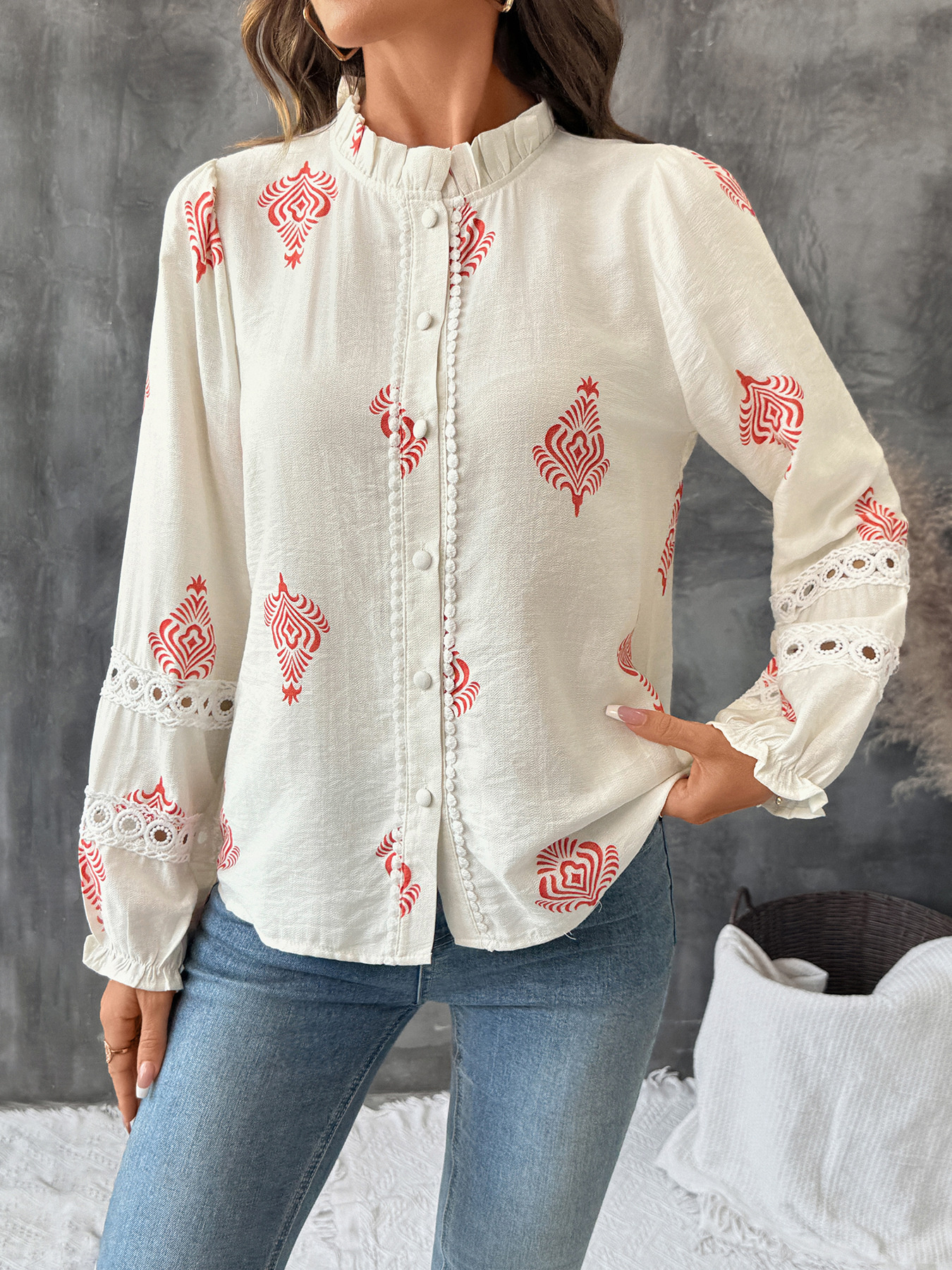 Lace Detail Long Sleeve Shirt