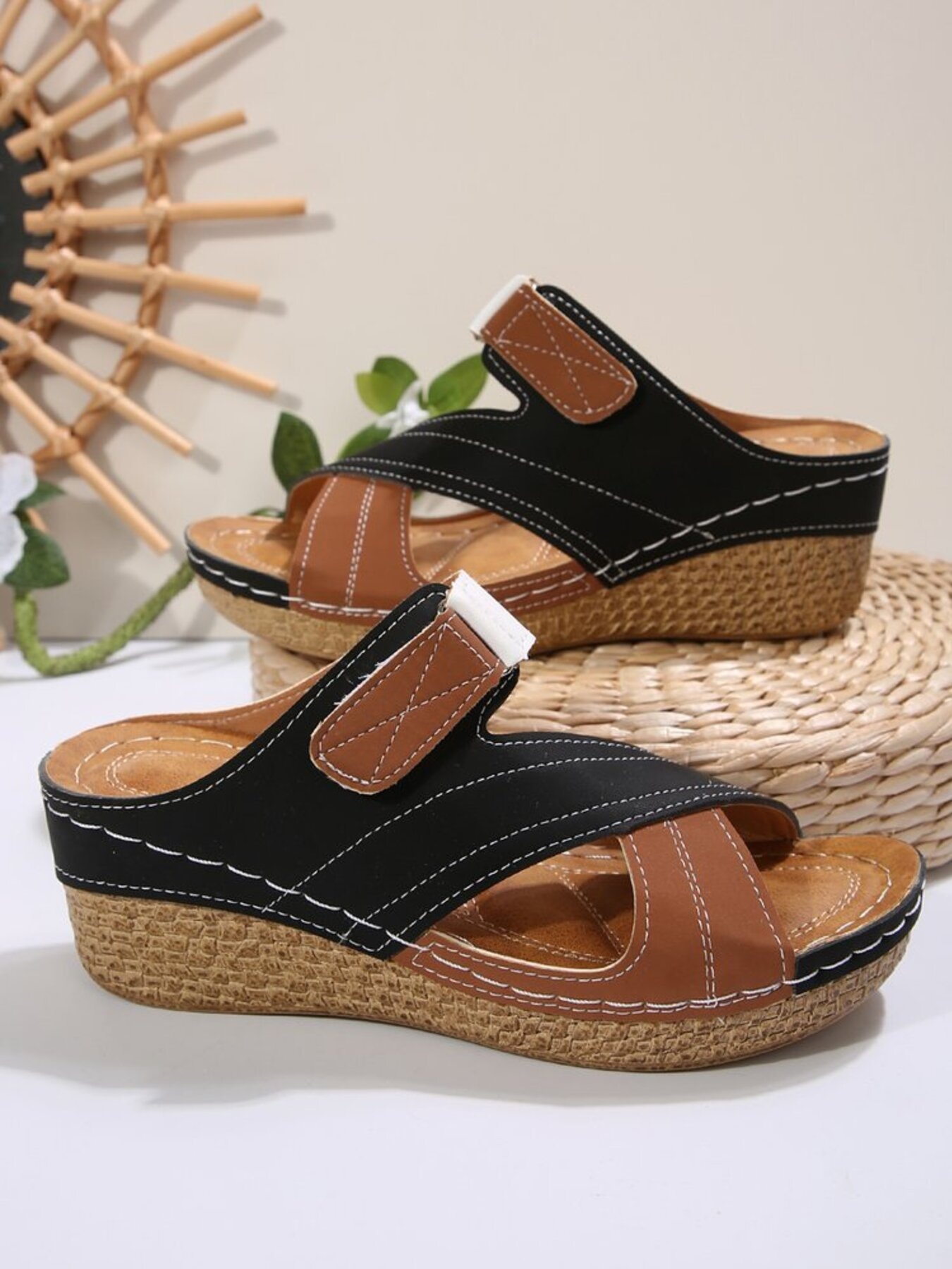 Comfort Cross Strap Platform Wedge Sandals