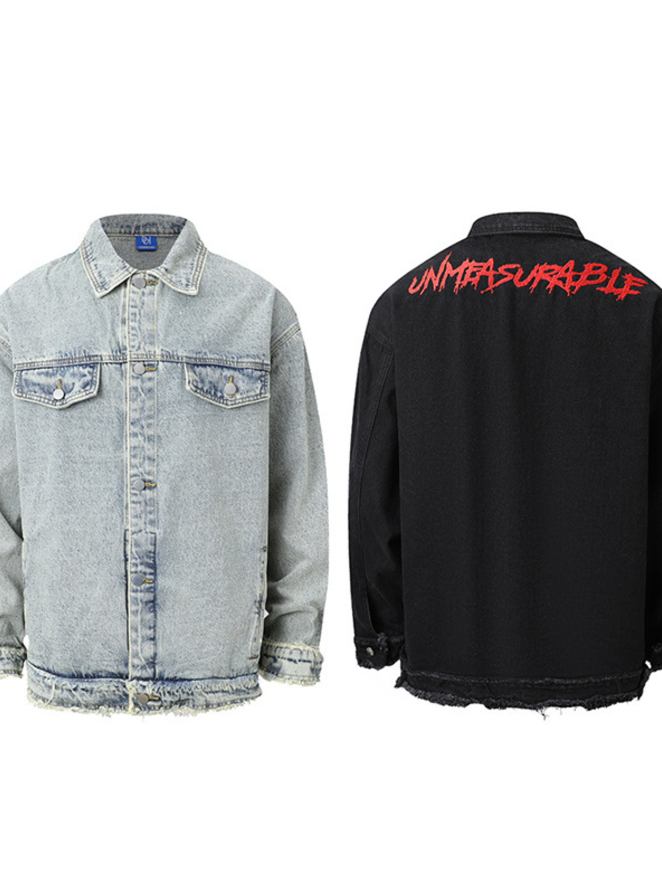 Men's Raw Hem Long Sleeve Denim Jacket