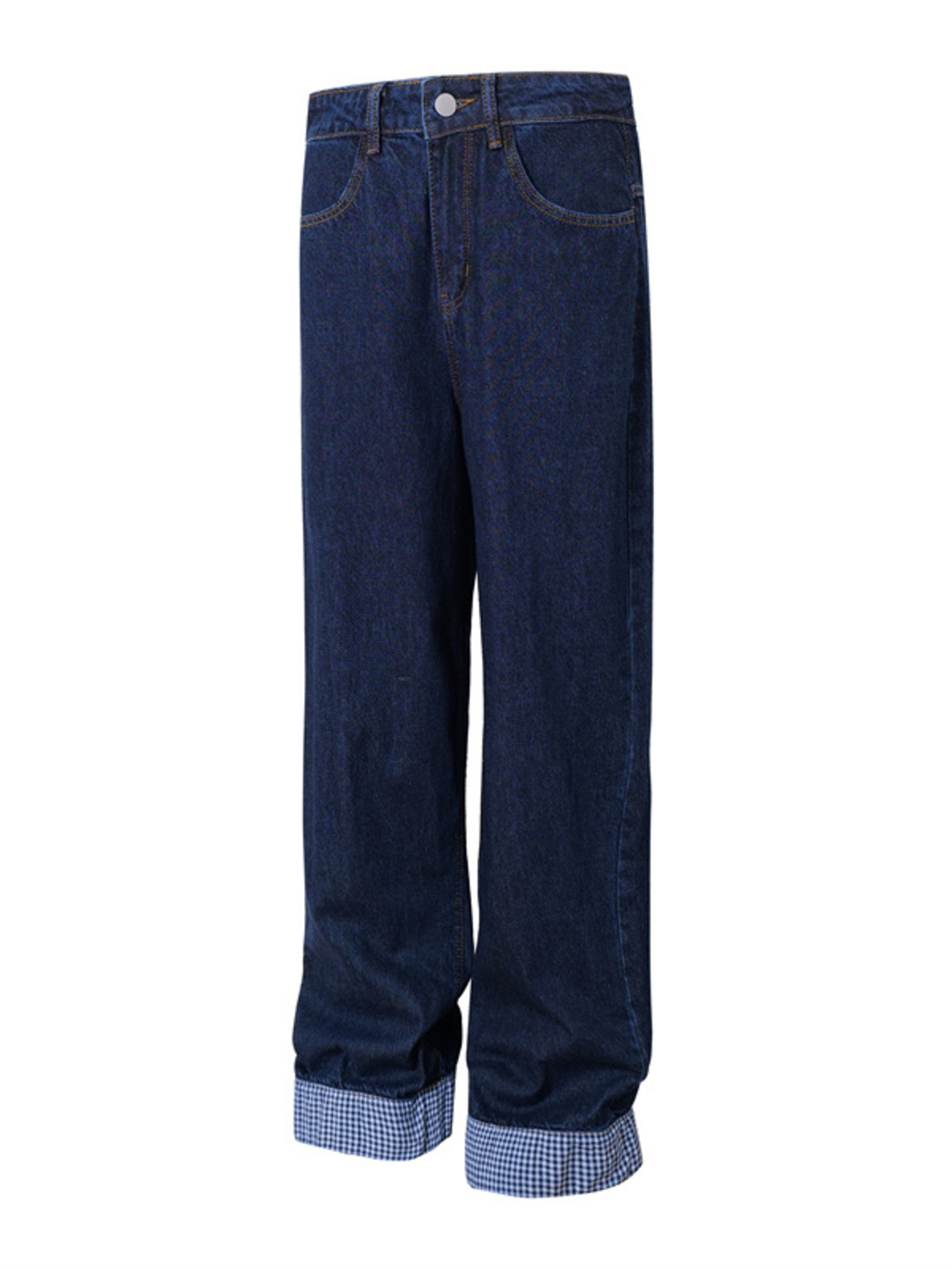 Men's Wide Leg Plaid Hem Jeans