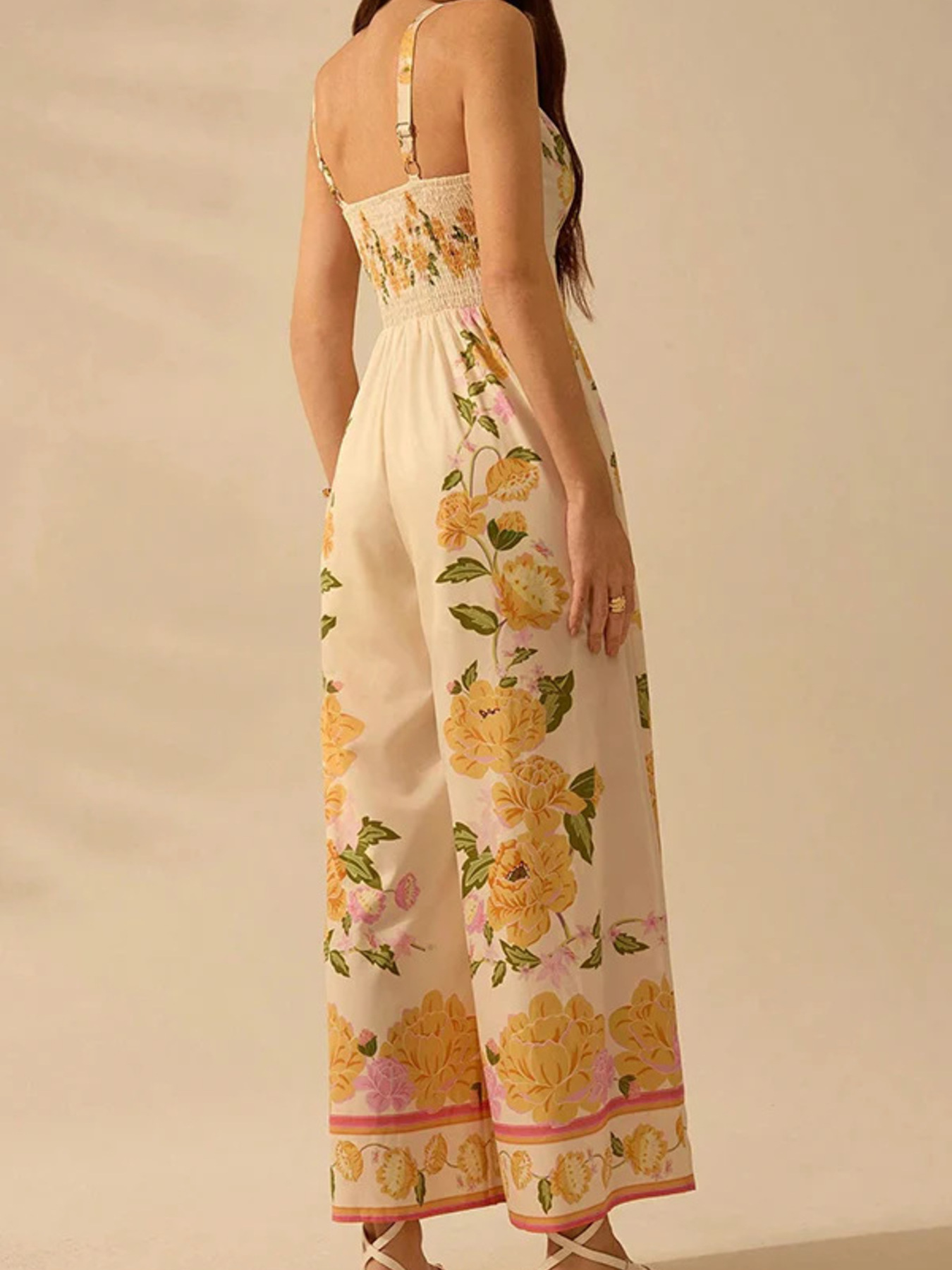 Floral Print Wide-Leg V-Neck Cami Jumpsuit