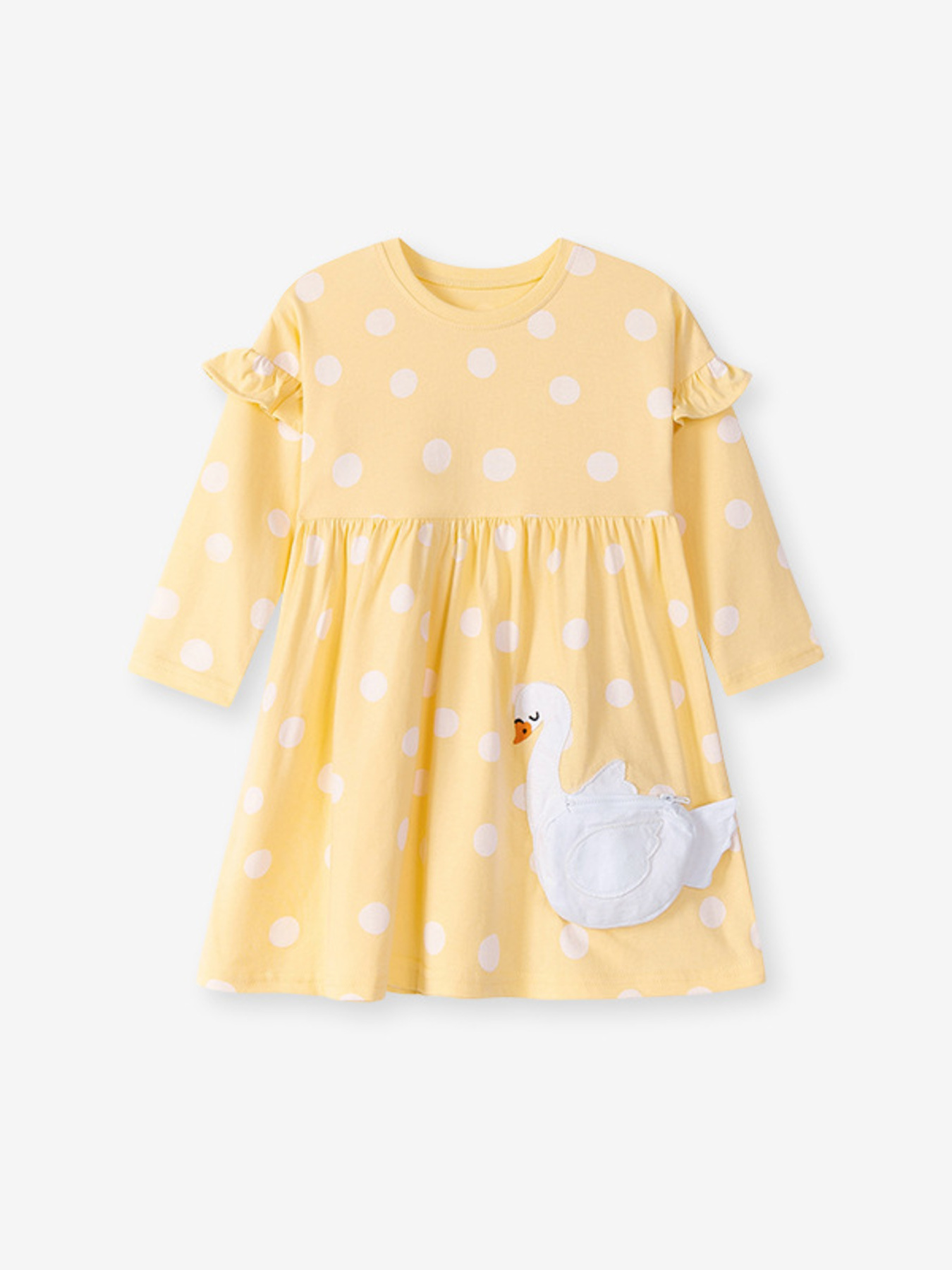 Children's Swan Applique Polka Dot Ruffle Sleeve Dress
