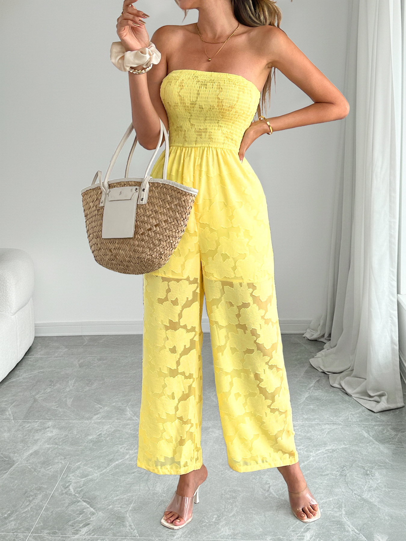 Lace Smocked Tube Jumpsuit