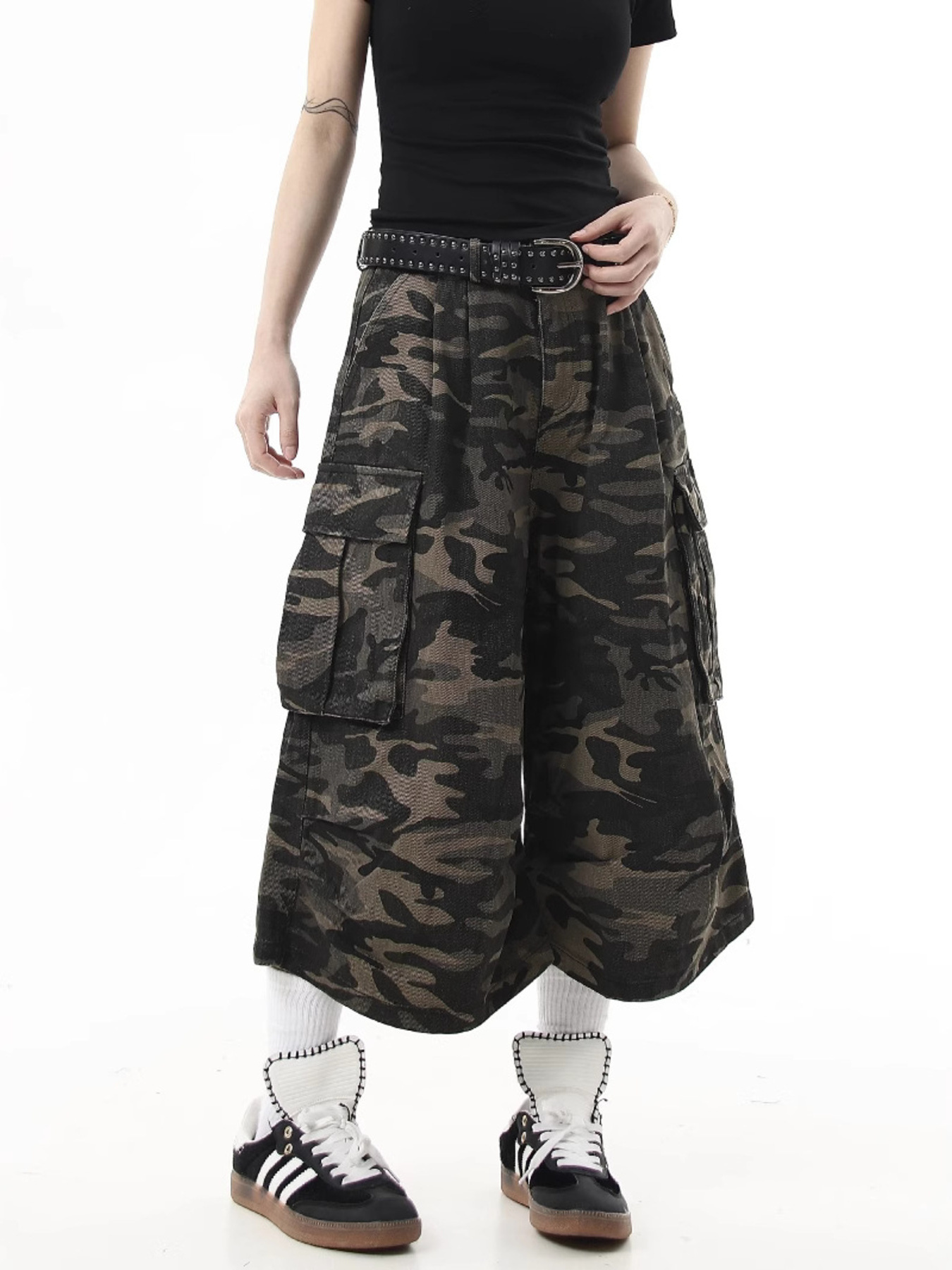 Men's Full Size Camouflage Wide-Leg Cargo Jeans Plus Size