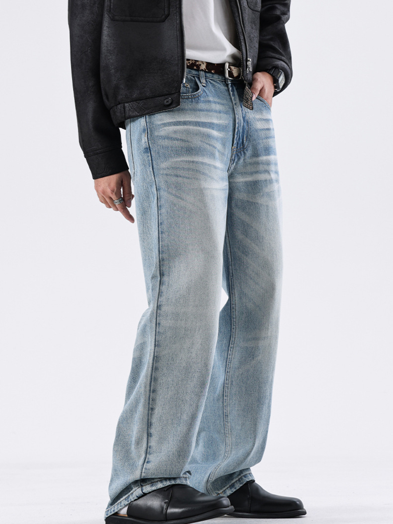Men's Full Size Washed Wide Leg Jeans Plus Size