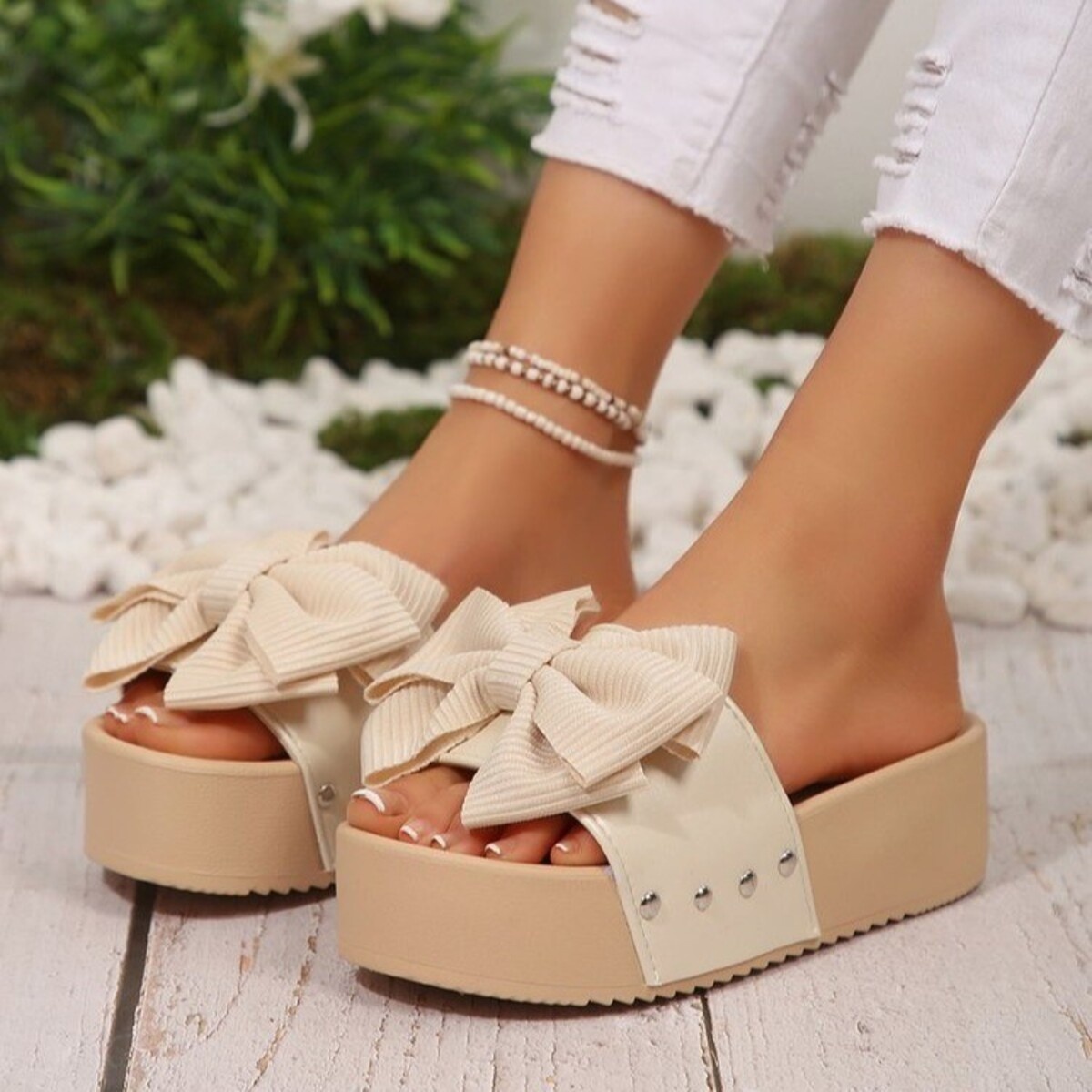 Bow Decor Platform Sandals