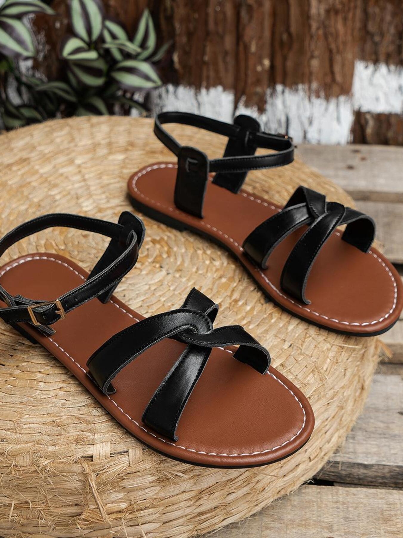 Strappy Flat Sandals with Ankle Buckle