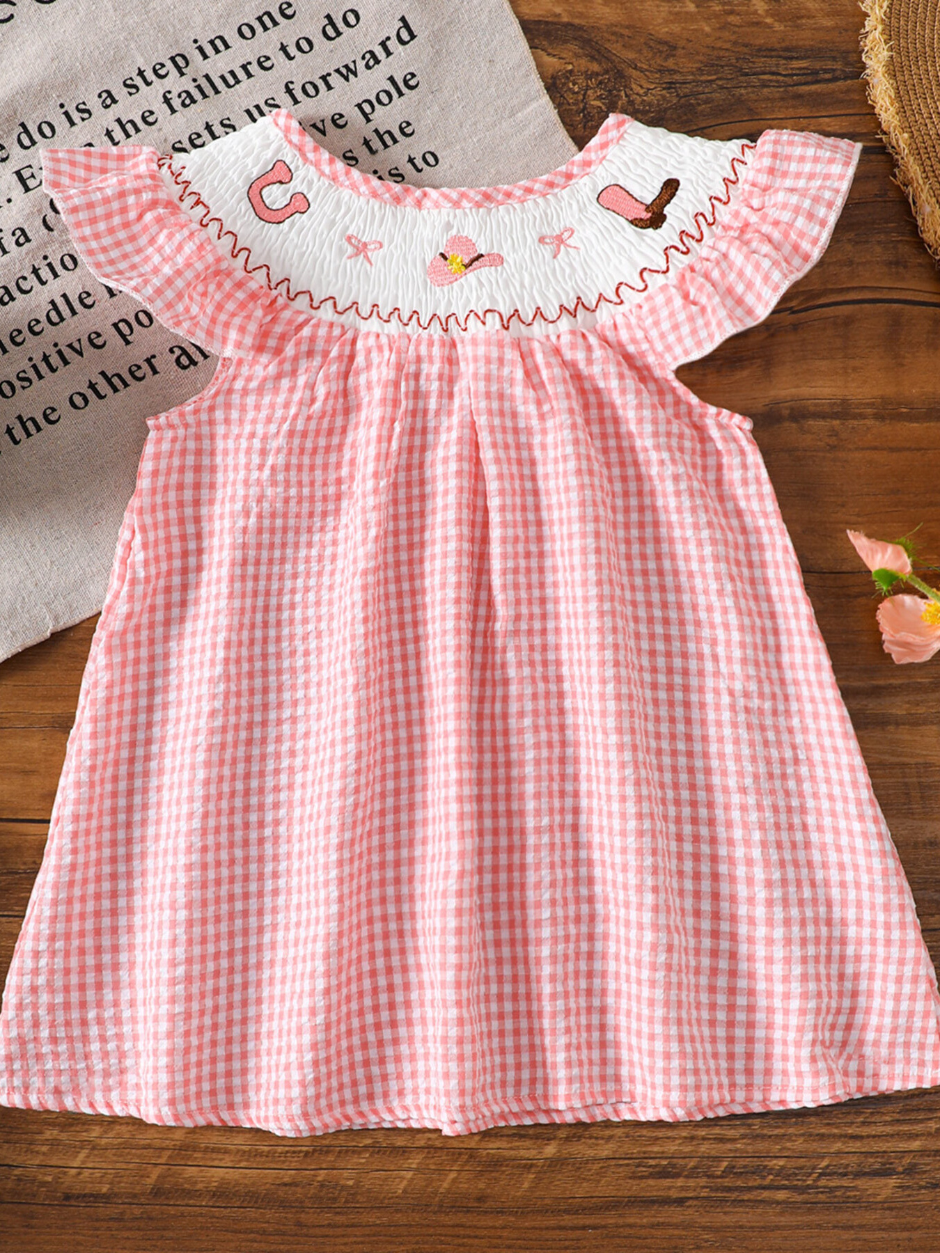 Children's Smocked Plaid Ruffle Sleeve Dress 1