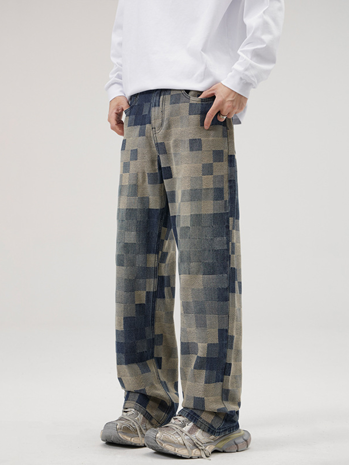 Men's Full Size Pixelated Print Loose Fit Jeans Plus Size