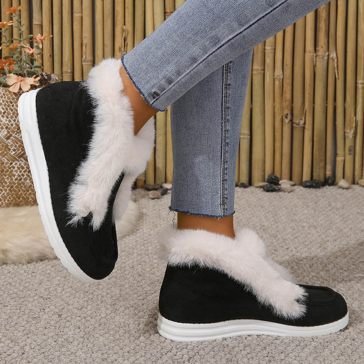 Cozy Fuzzy Trim Ankle Boots
