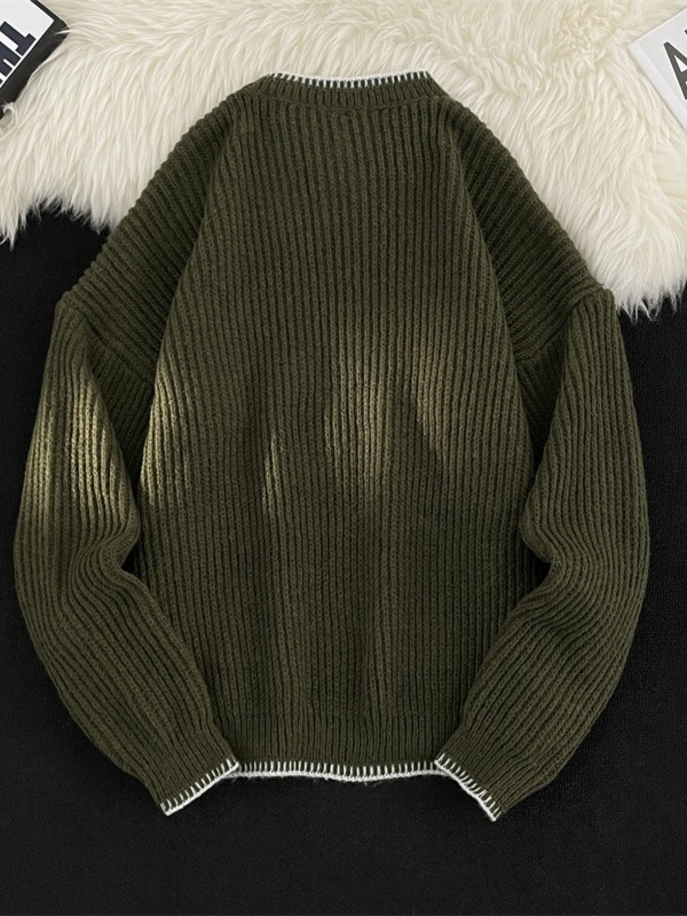 Men's Plus Size Ribbed Knit Pullover with Button Detail