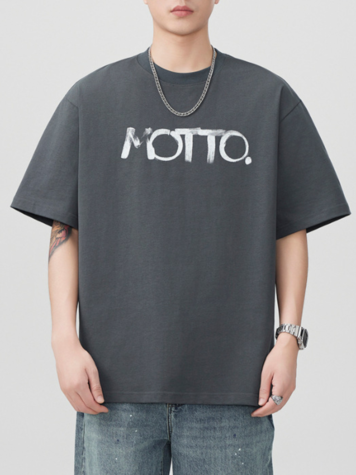 Men's Plus Size Letter Round Neck Half Sleeve T-Shirt