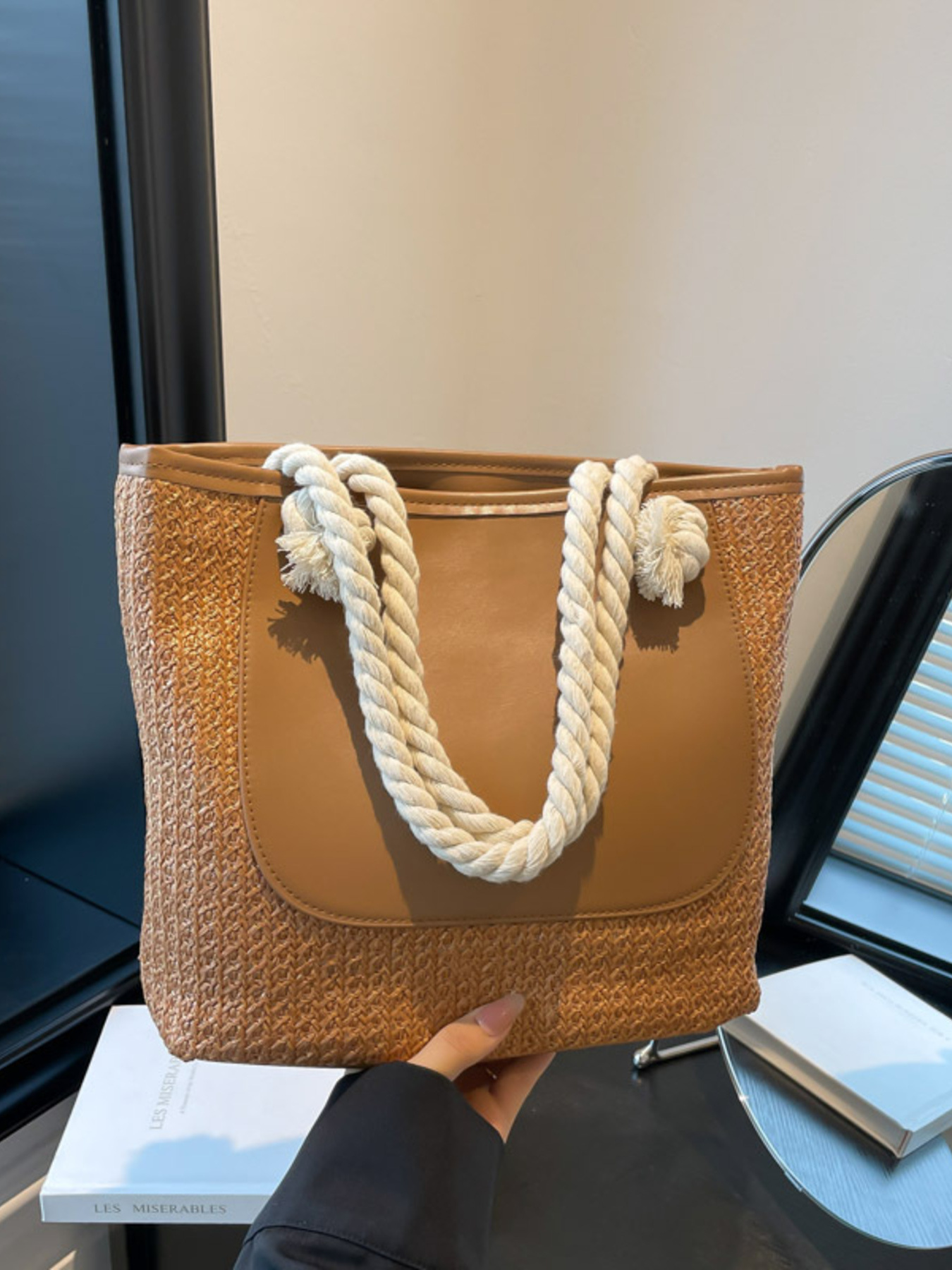 Rope Handle Straw Tote Bag