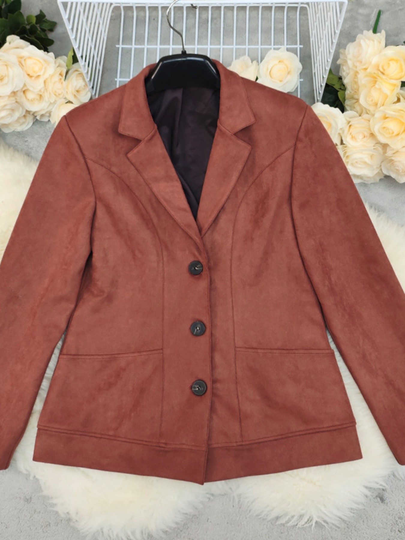 Button Up Lapel Collar Blazer