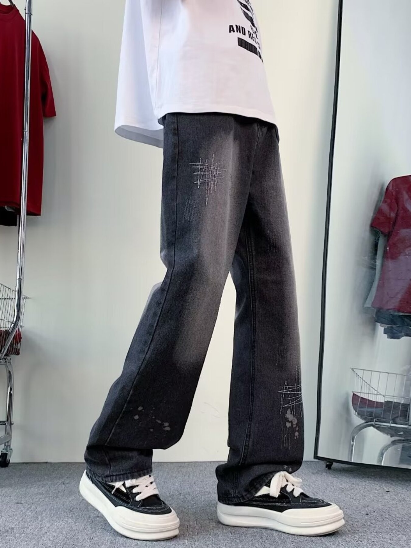 Men's Full Size Vintage Wash Wide Leg Jeans Plus Size