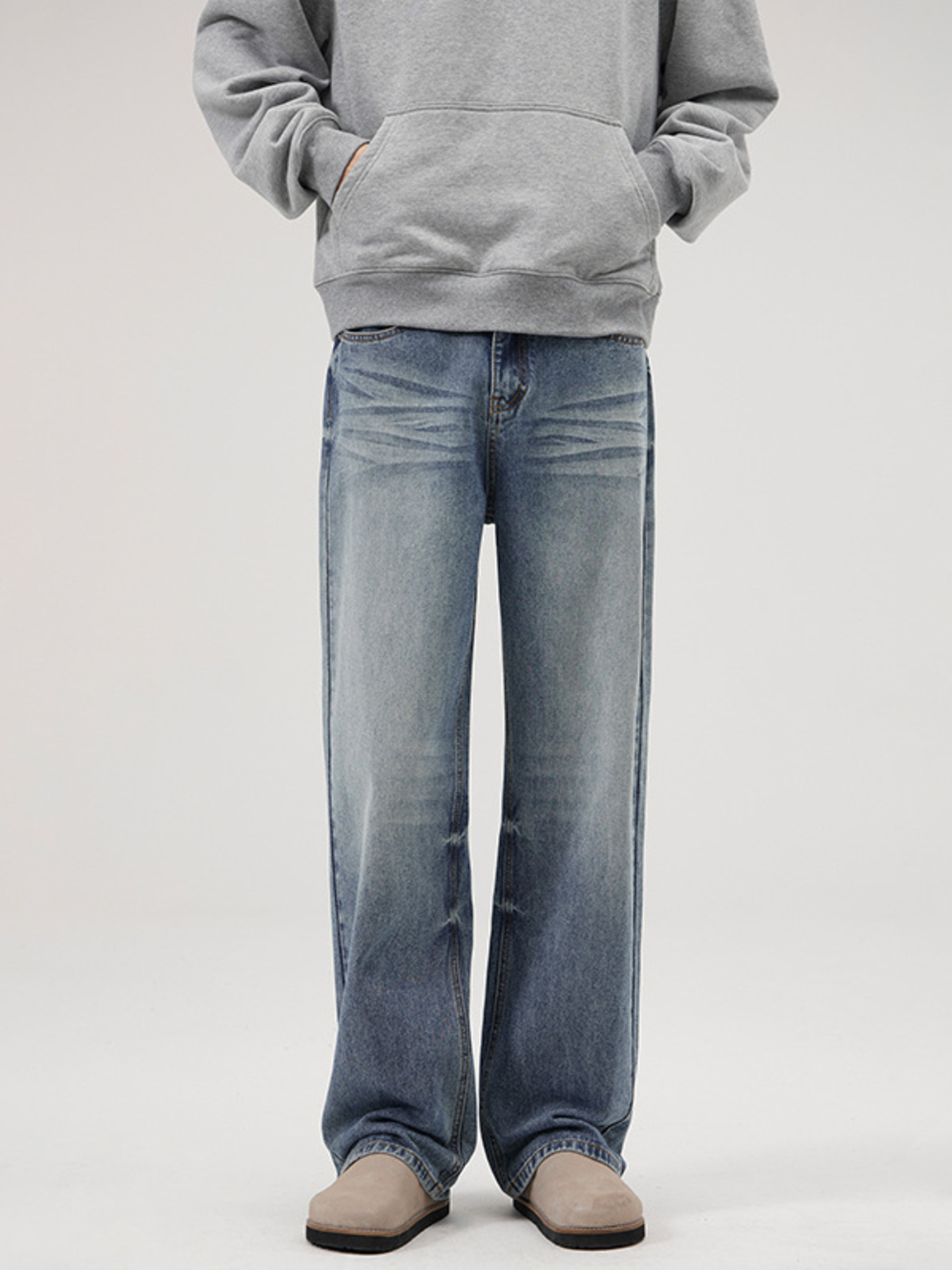 Men's Full Size Vintage Washed Wide Leg Relaxed Fit Jeans Plus Size