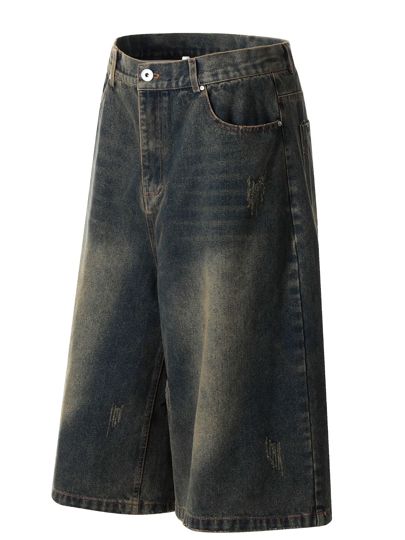 Men's Washed High-Waist Baggy Denim Shorts