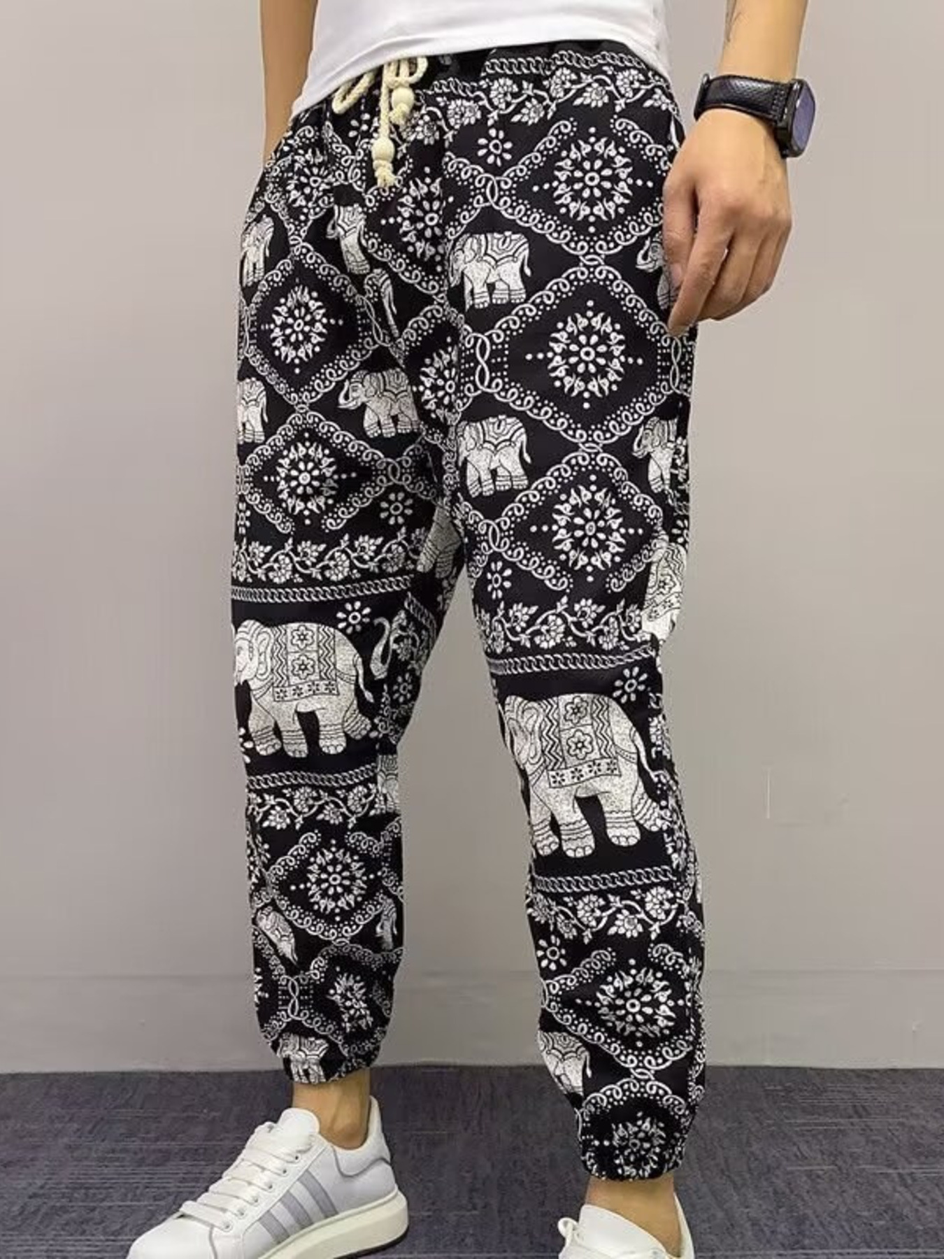 Men's Plus Size Printed Drawstring Joggers