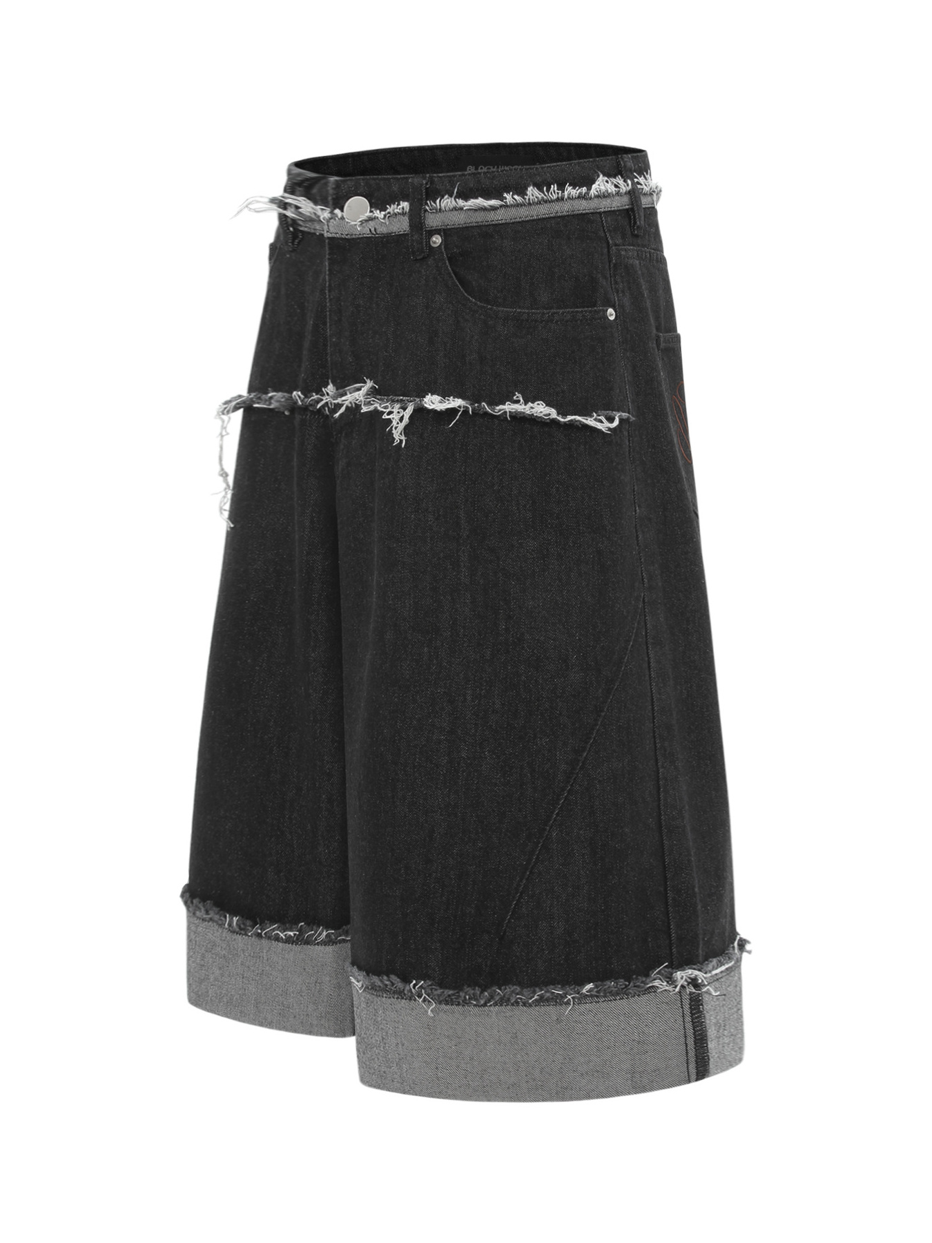 Men's Raw Hem Denim Bermuda Shorts with Contrast Cuffs