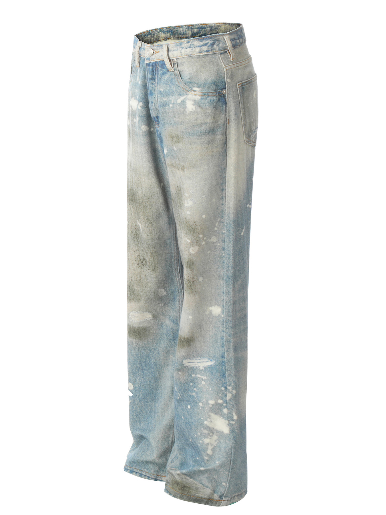 Men's Vintage Paint-Splattered Wide-Leg Jeans