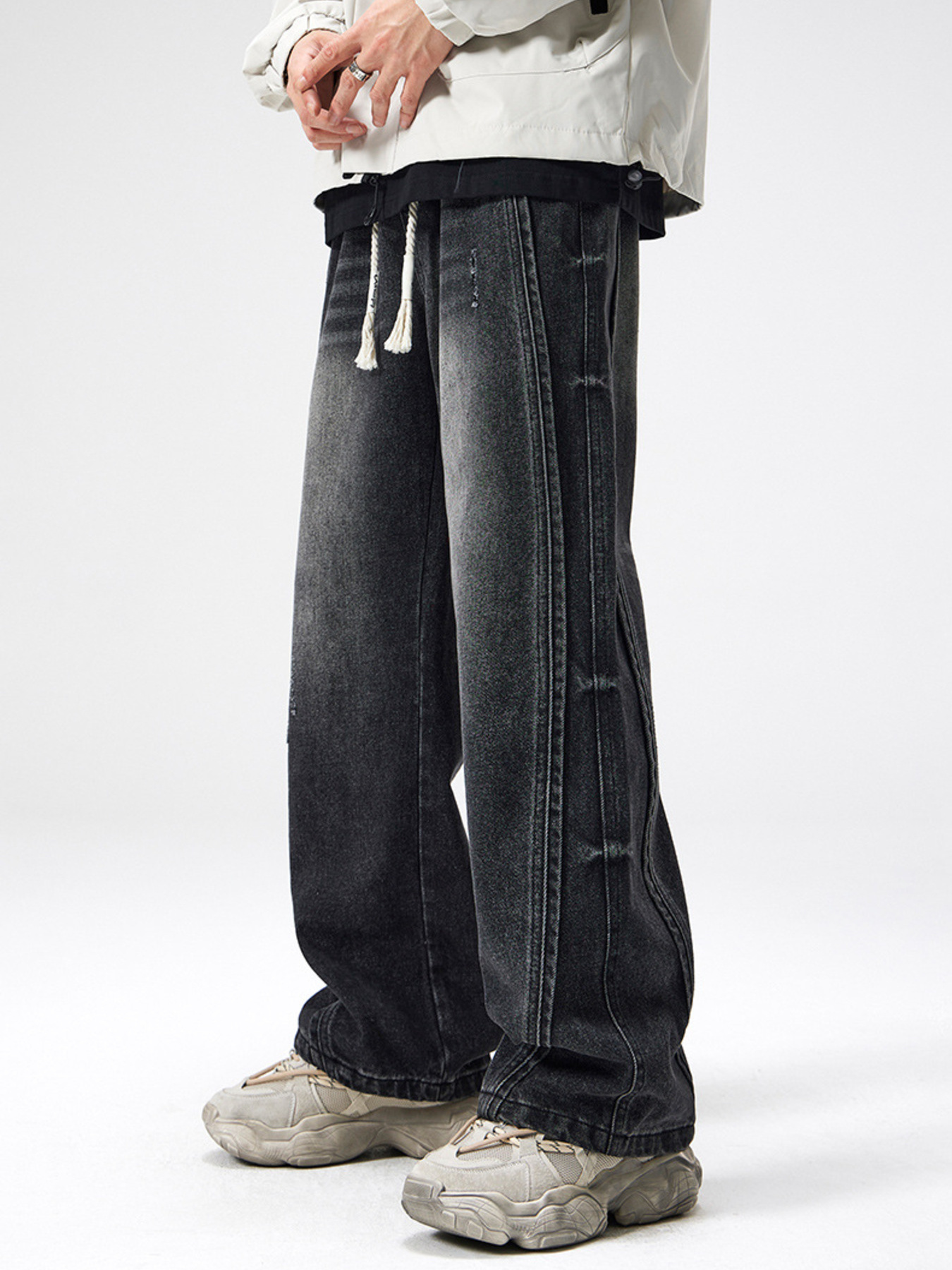 Men's Plus Size Drawstring Wide Leg Jeans