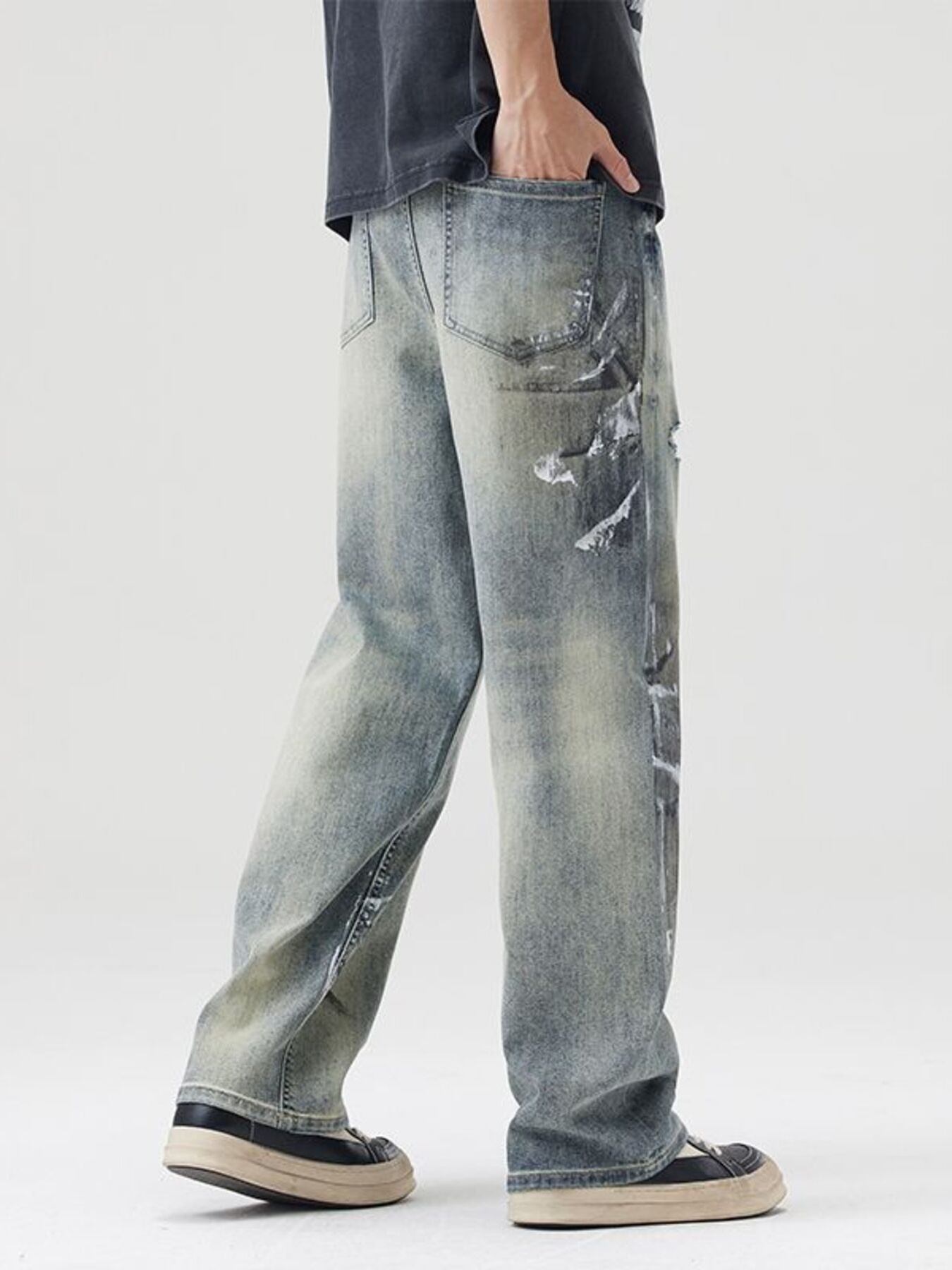 Men's Full Size Distressed Wide Leg Jeans Plus Size
