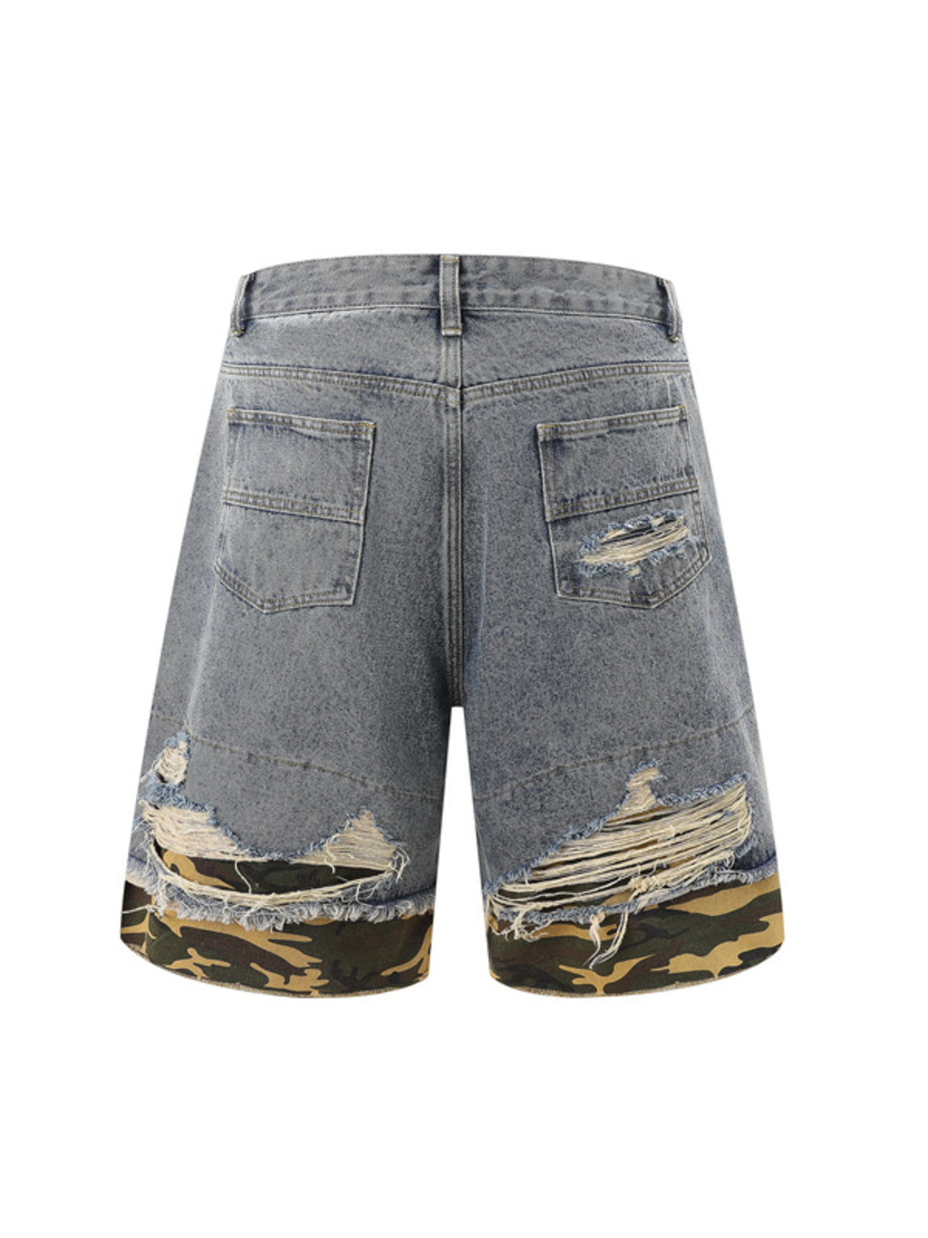 Men's Distressed Camouflage Denim Shorts