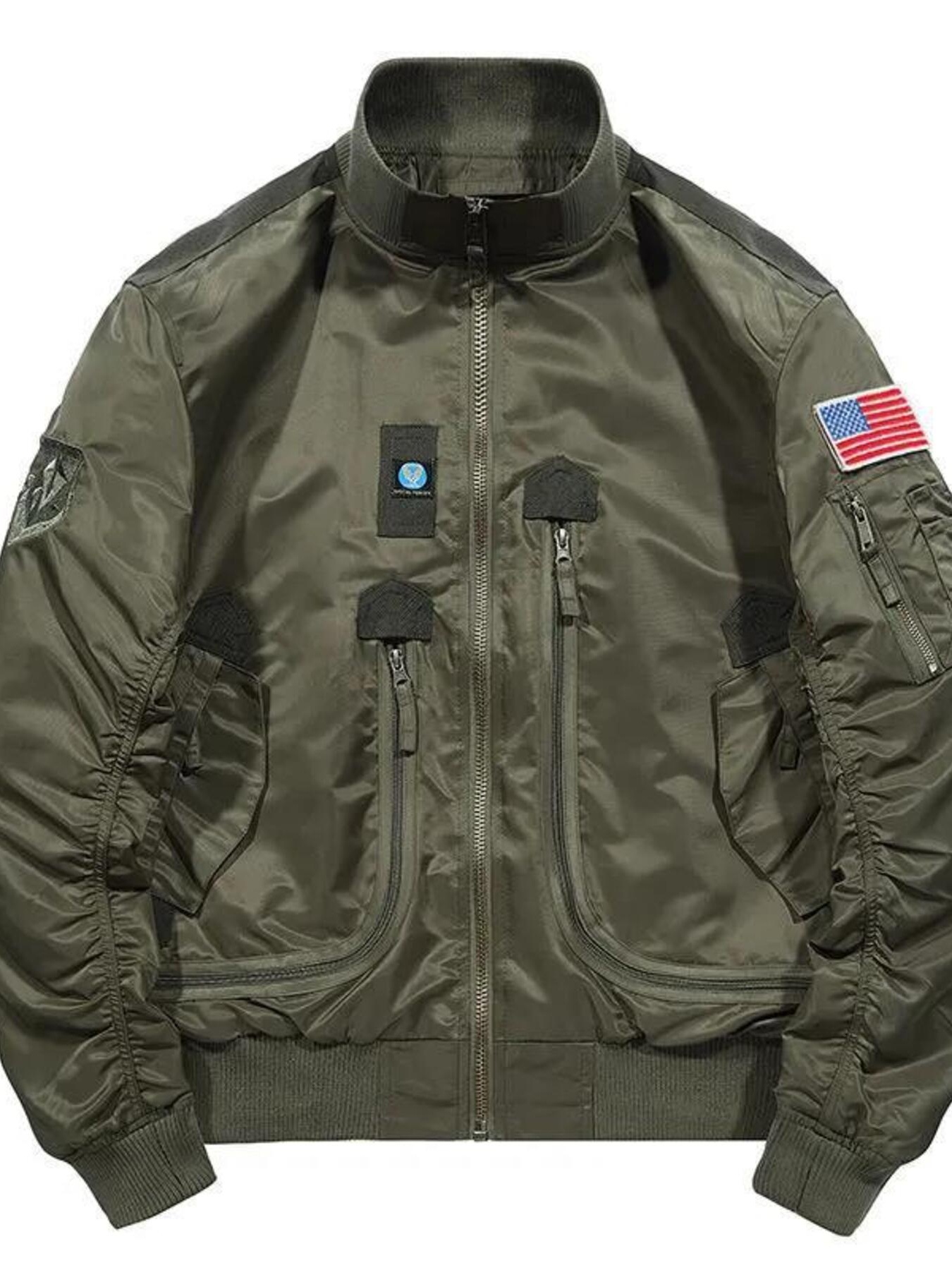 Men's Plus Size Zip Up Bomber Jacket with Multiple Pockets