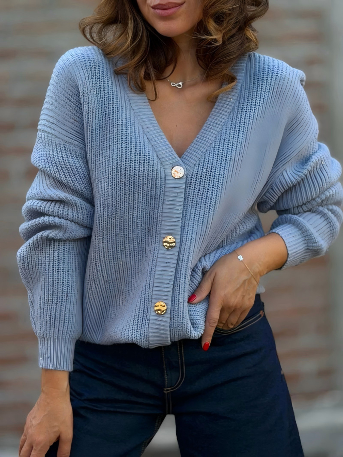 Full Size V-Neck Button-Up Knit Cardigan Plus Size view 3