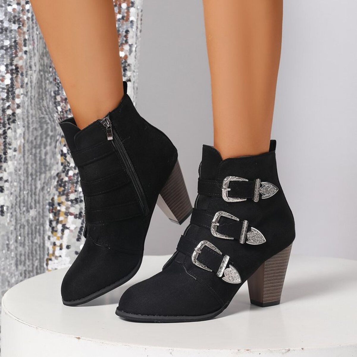 Point Toe Block Heels Boots