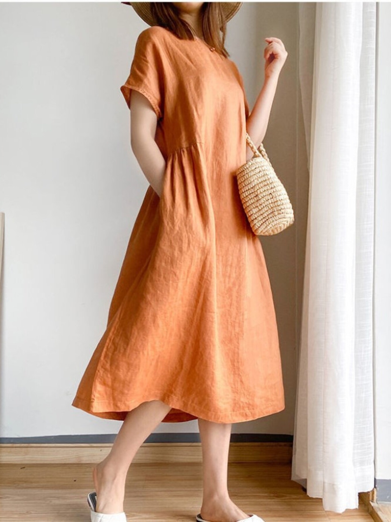 Full Size Casual Round Neck Midi Dress Plus Size