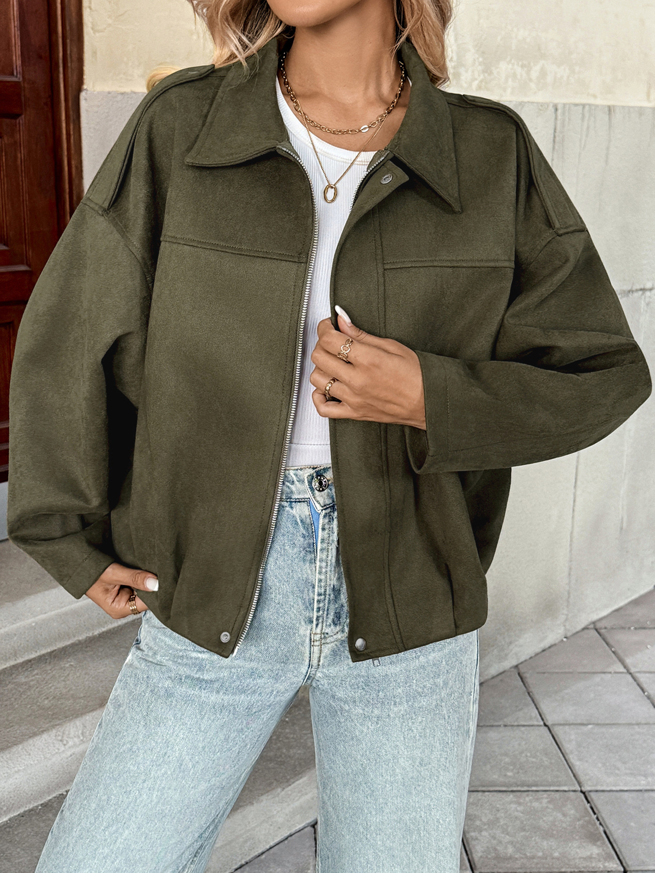 Zip Up Drop Shoulder Jacket