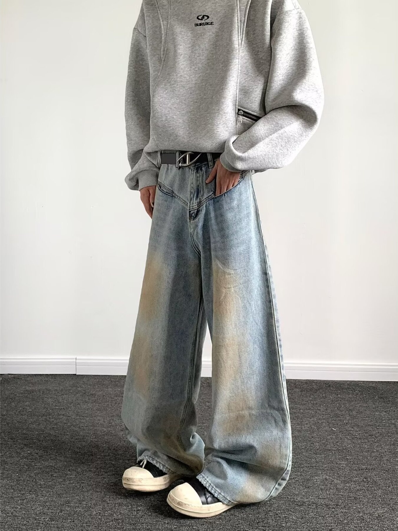 Men's Full Size Wash Wide Leg Jeans Plus Size