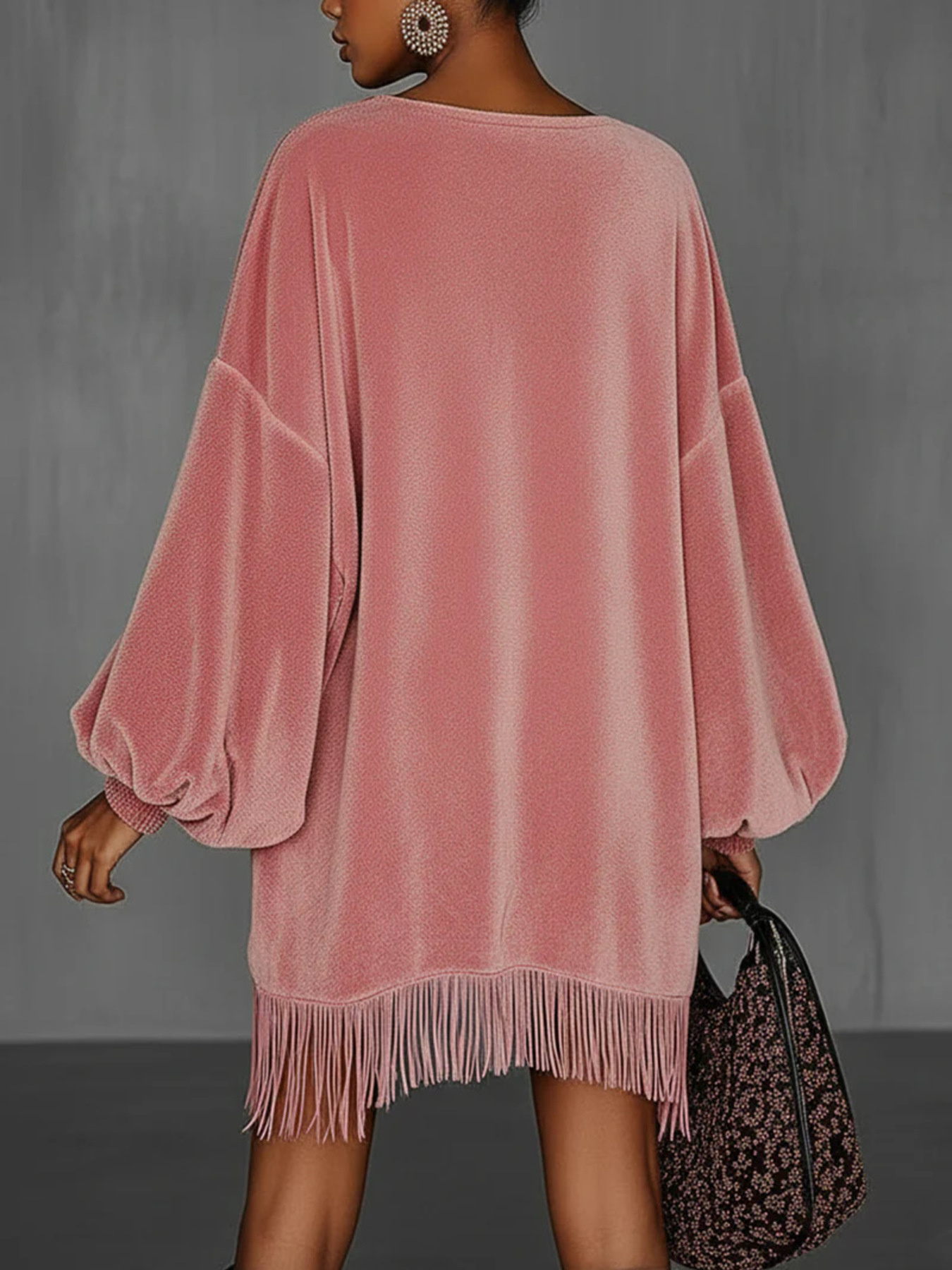 Velvet Fringe Hem Mini Dress