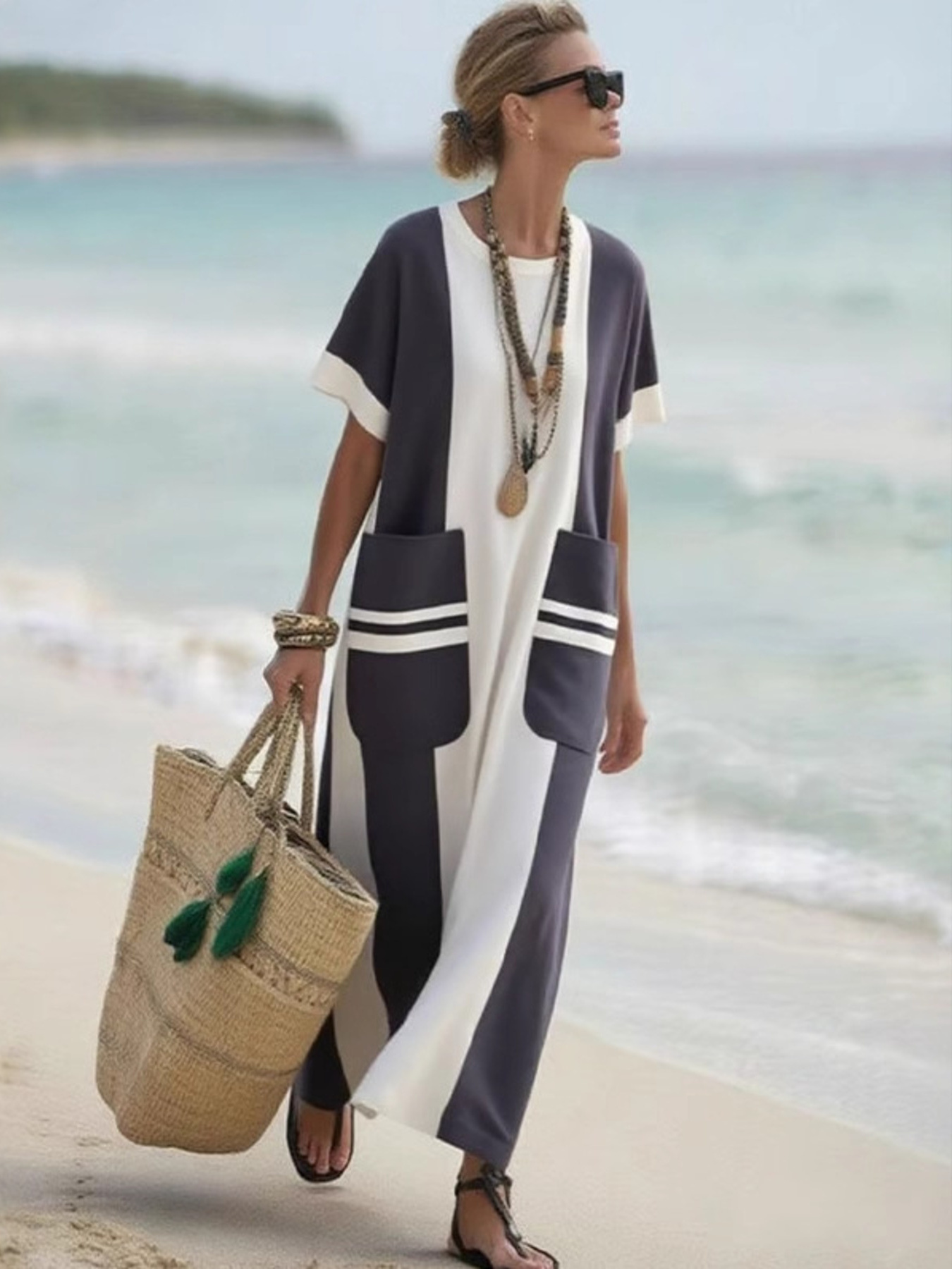 Full Size Color Block Short Sleeve Dress with Pockets Plus Size