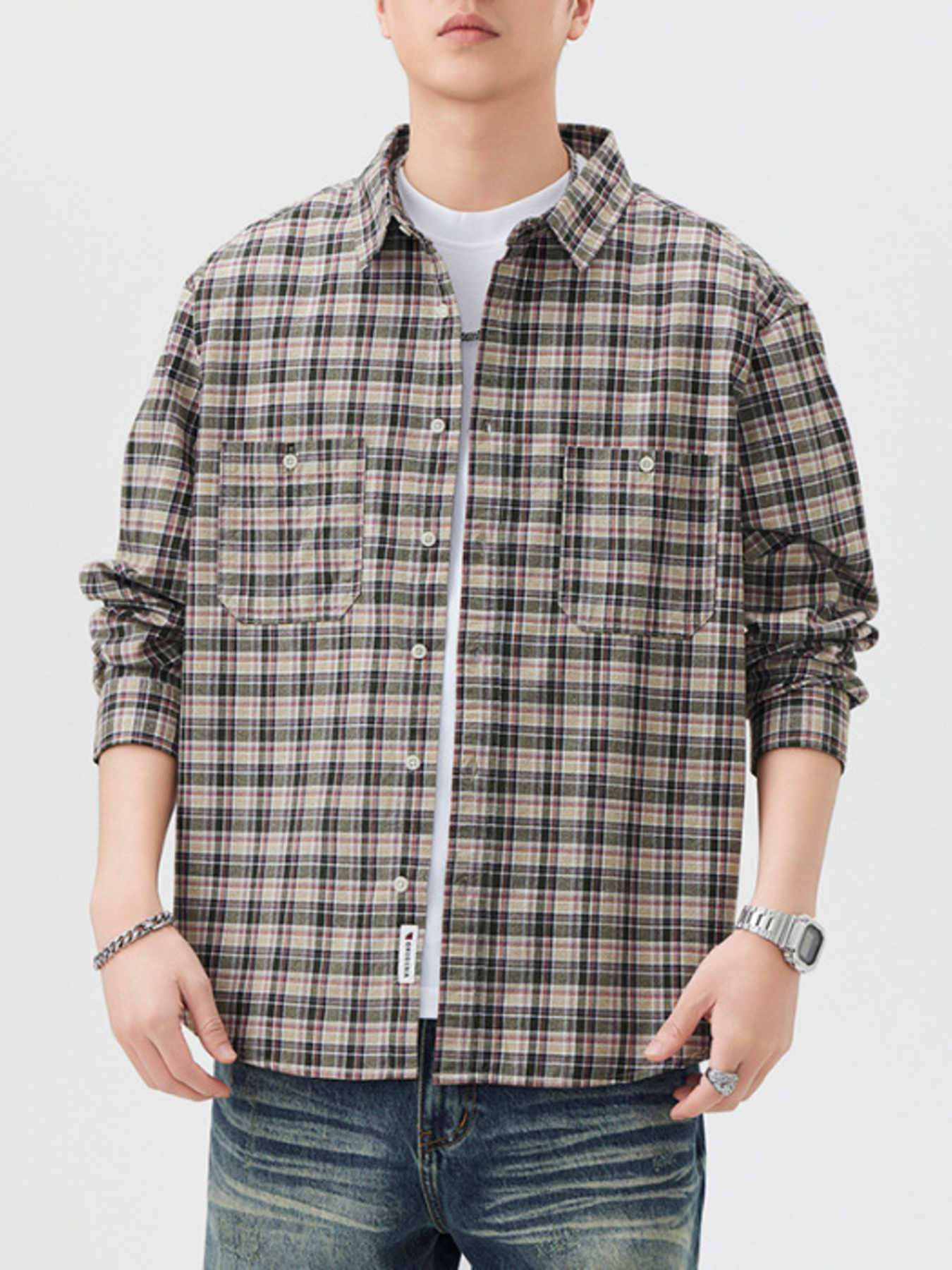 Men's Plus Size Plaid Button Up Long Sleeve Shirt