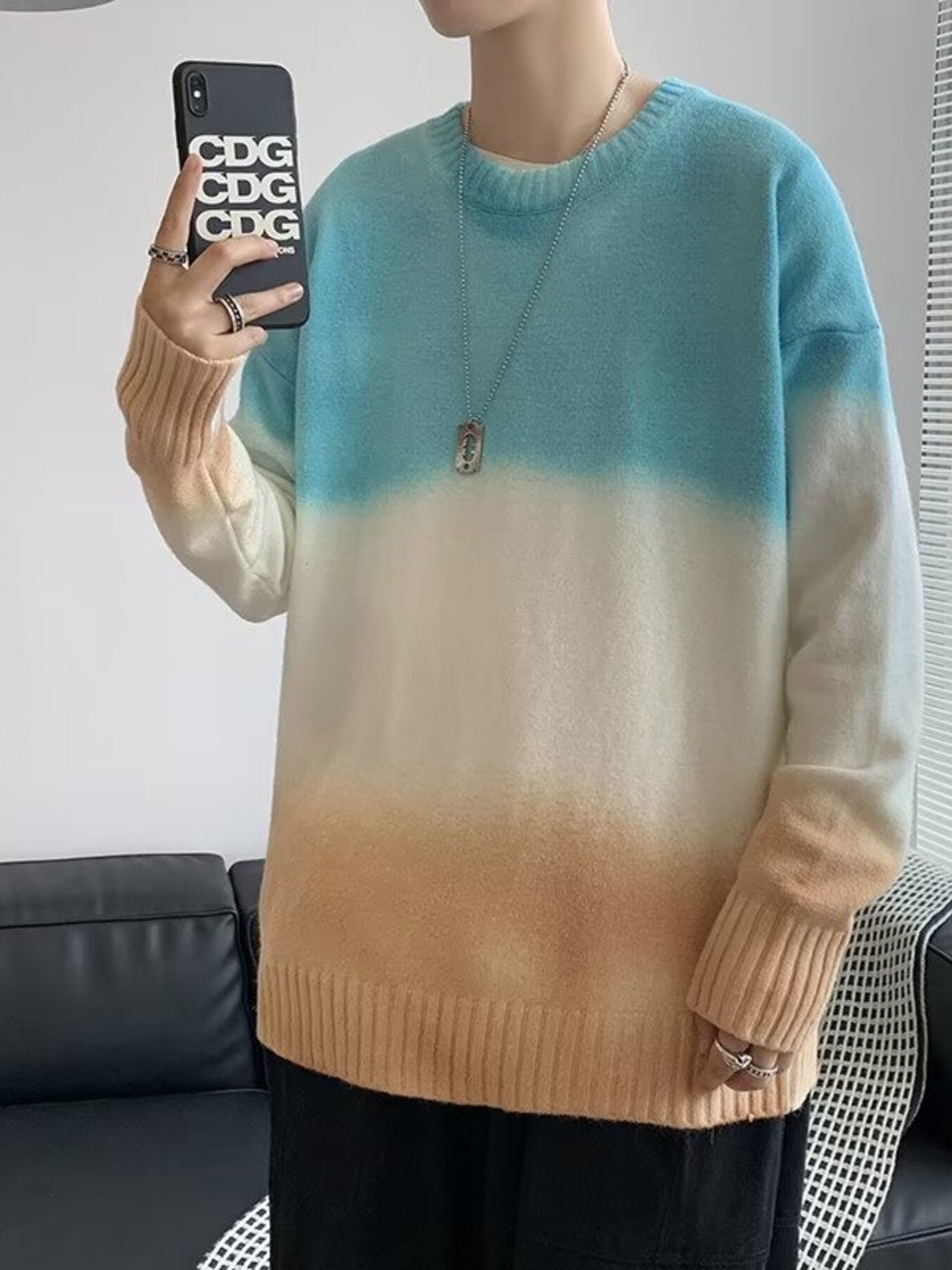 Men's Gradient Long Sleeve Knitted Sweater