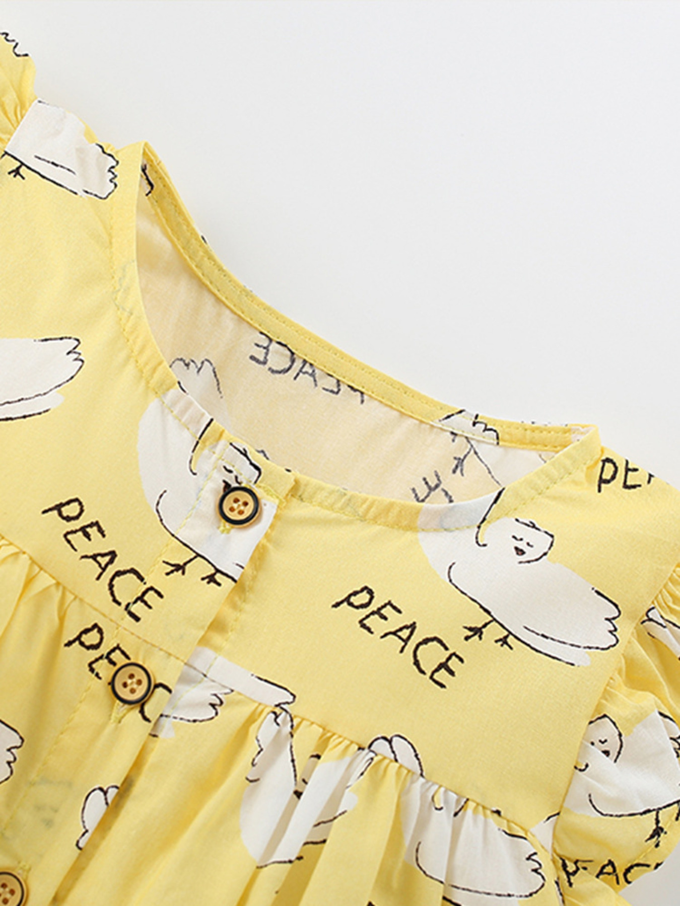 Children's Peace Dove Print Button-Down Ruffle Sleeve Dress