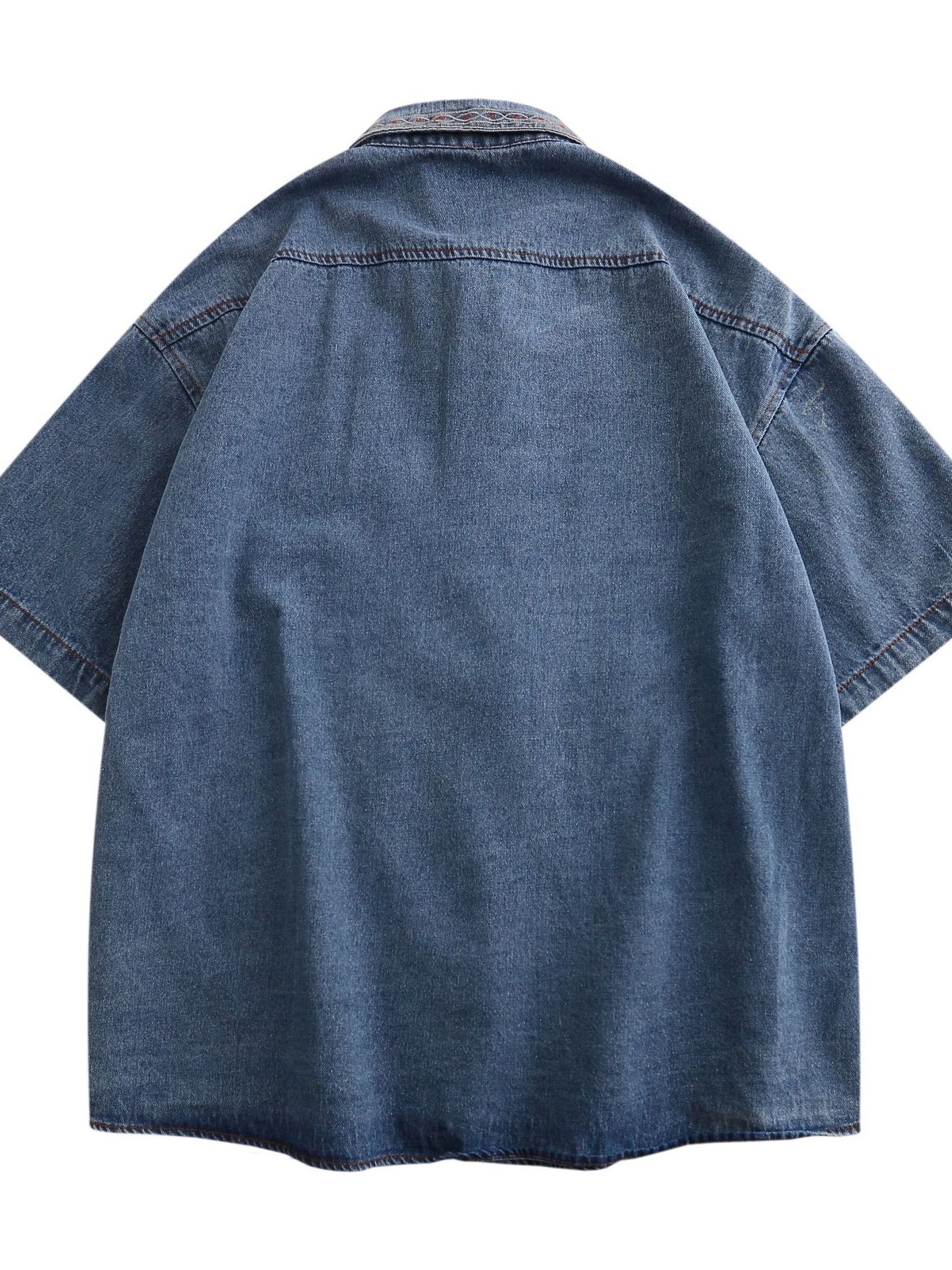 Men's Embroidered Oversized Short Sleeve Denim Shirt