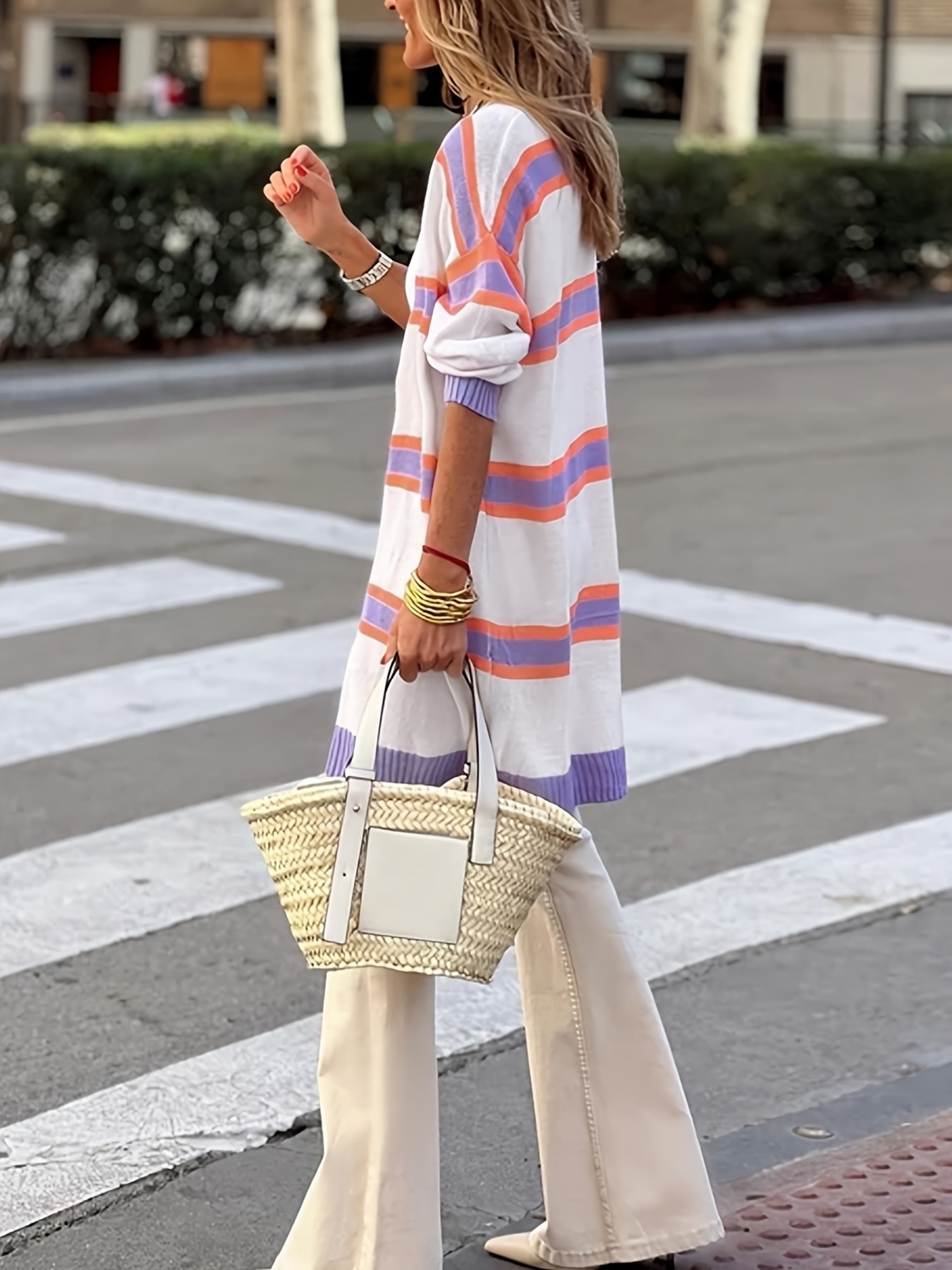 Striped Open Front Longline Cardigan