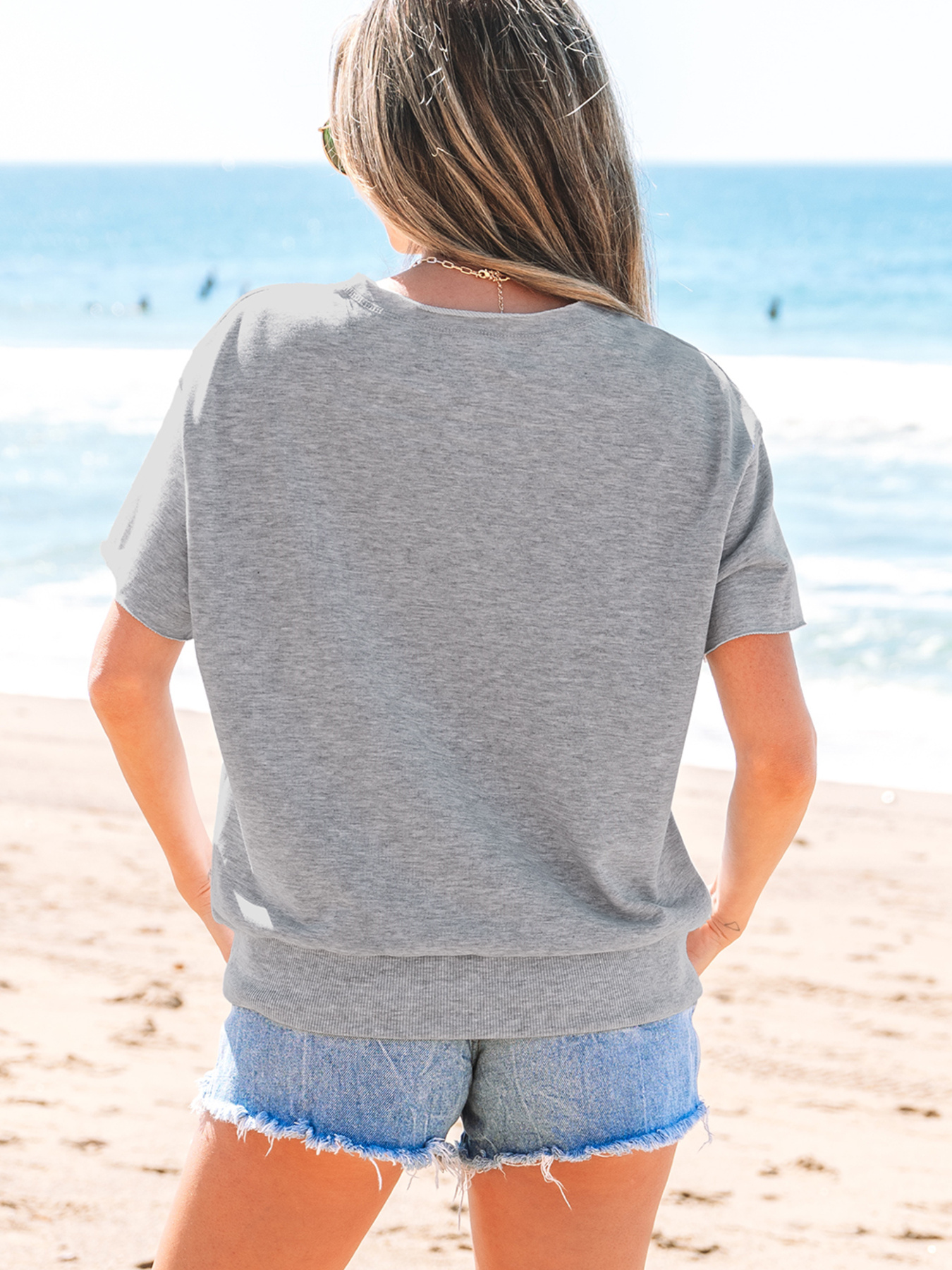 USA Lettering Patch Notched Neck T-Shirt