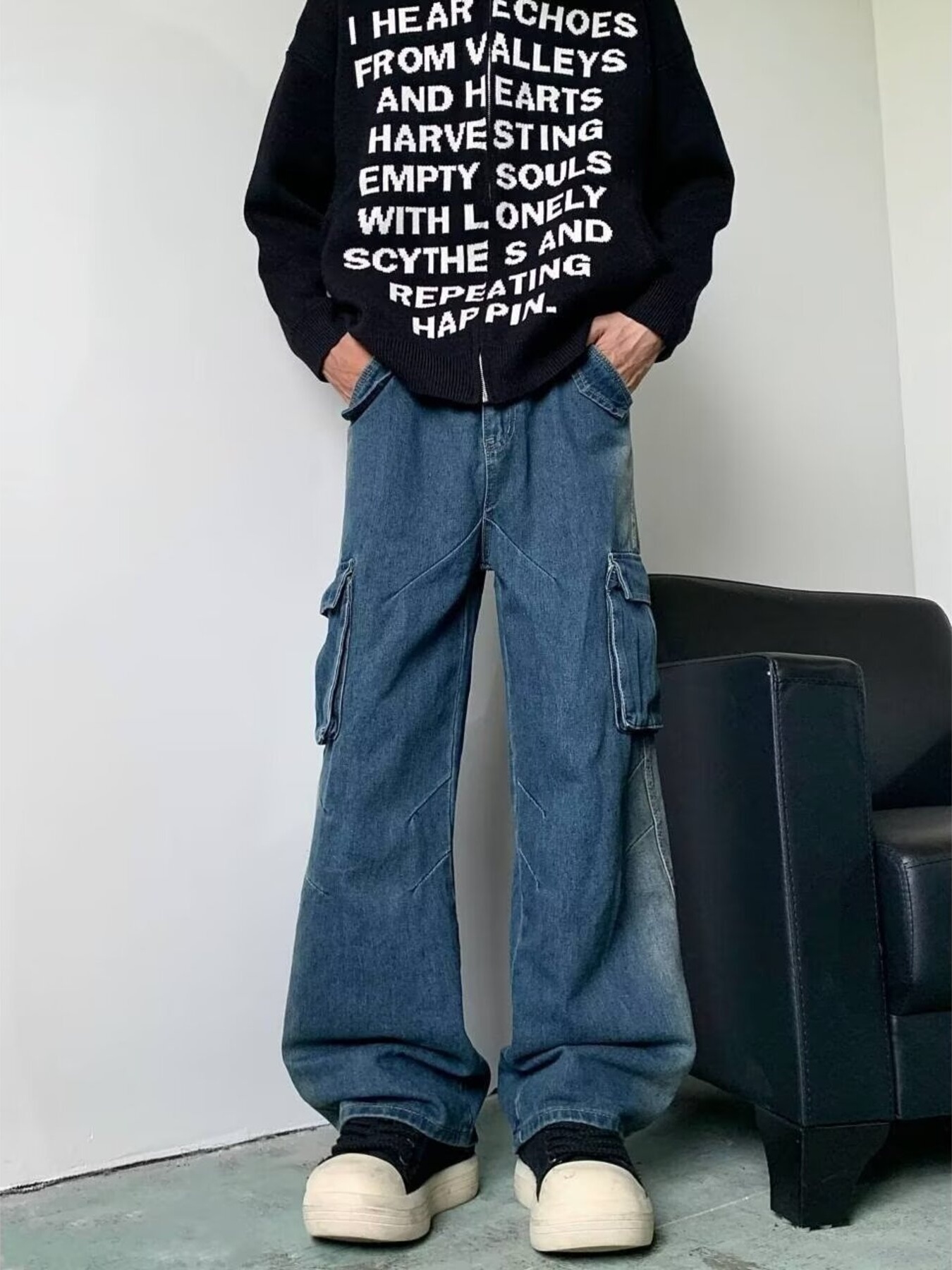 Men's Full Size Cargo Wide Leg Baggy Jeans Plus Size