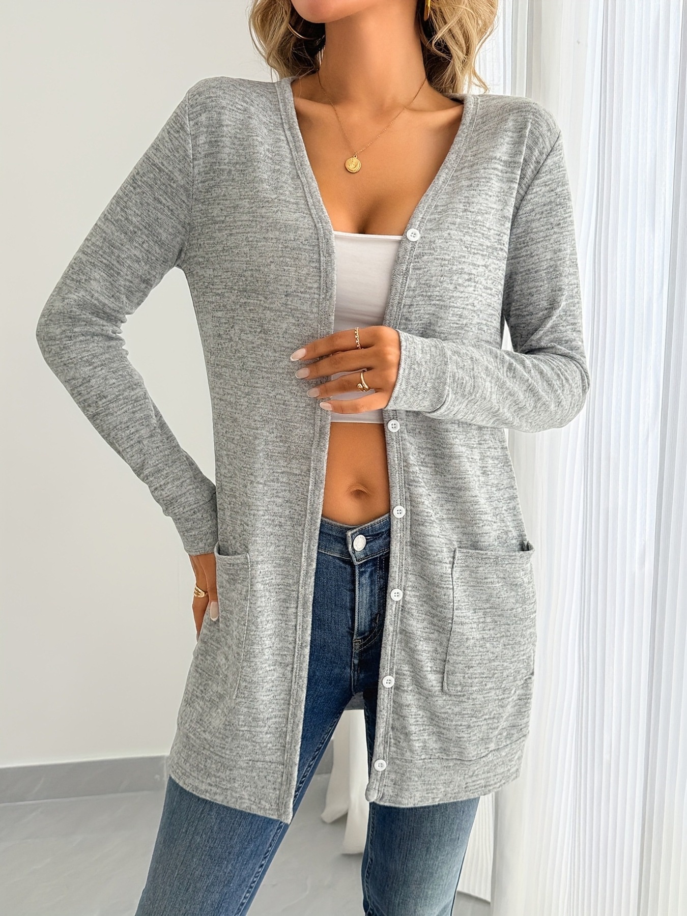 Open Front Longline Cardigan with Side Pockets