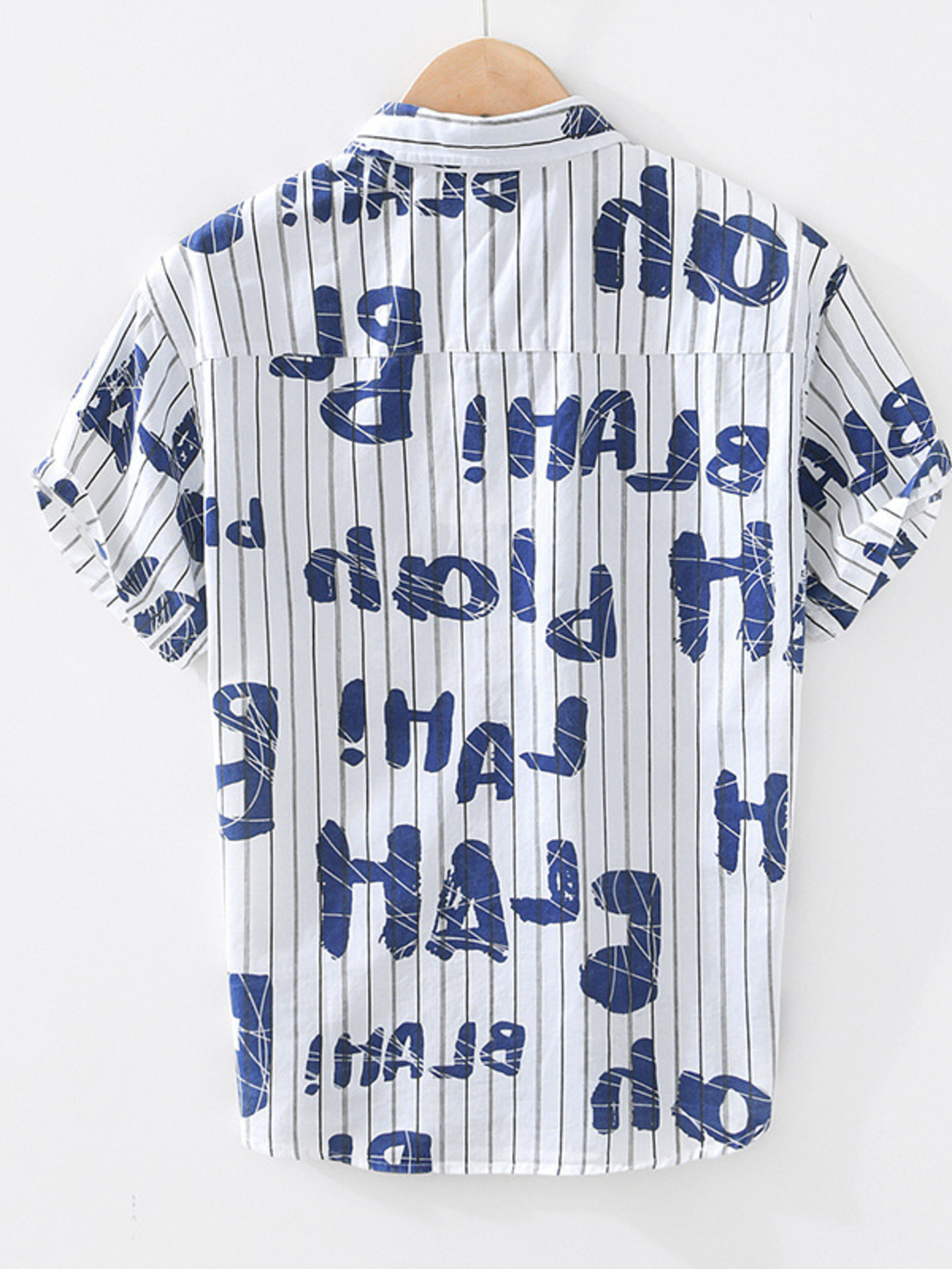 Men's Plus Size Letter Print Striped Short Sleeve Casual Shirt