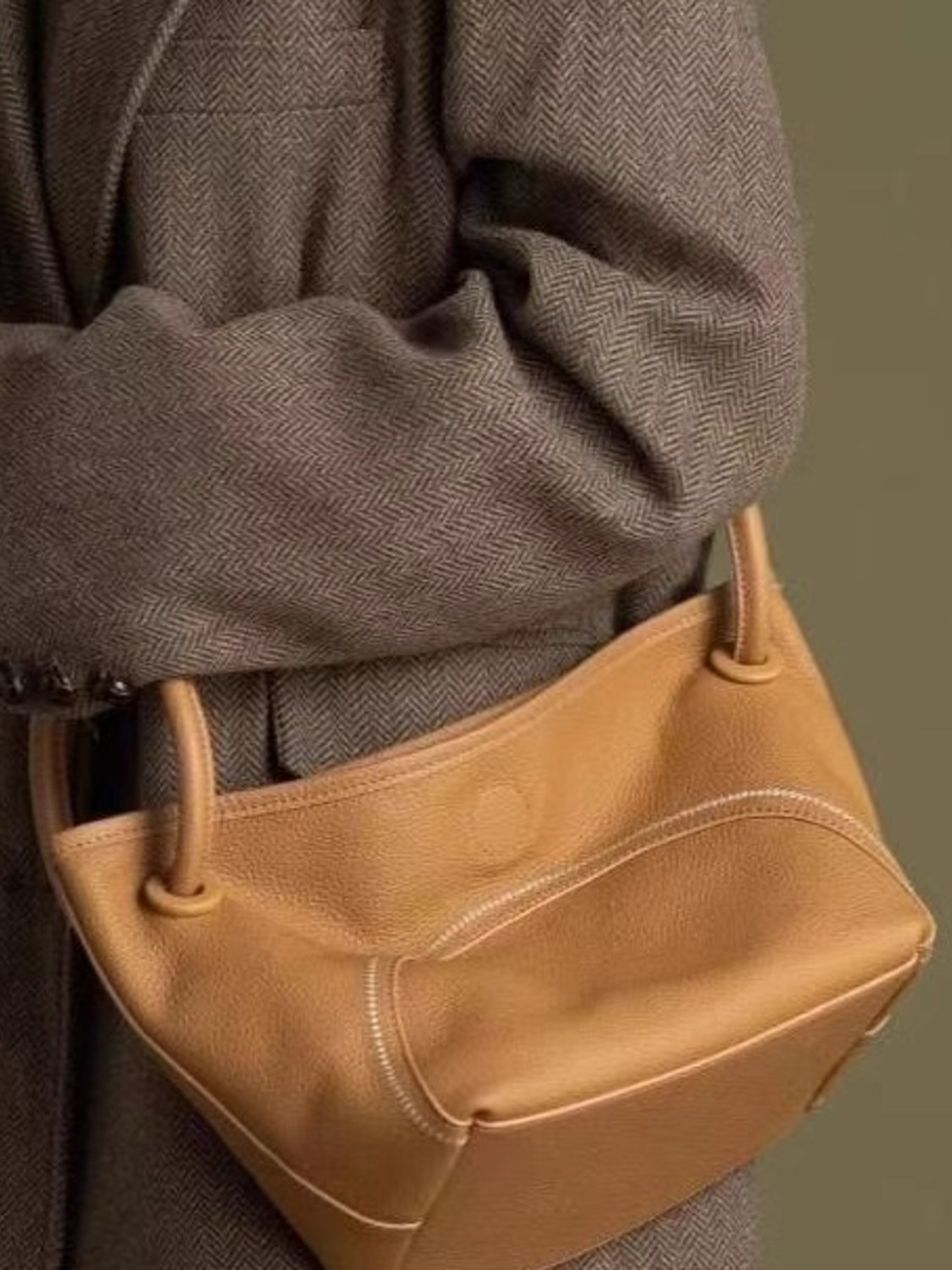 Leather Round Handle Tote Bag