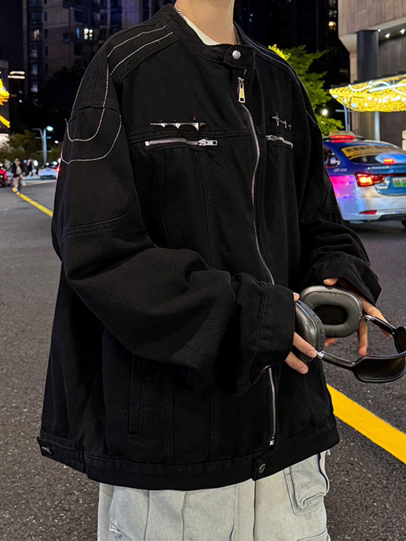 Men's Plus Size Zip Up Long Sleeve Denim Jacket