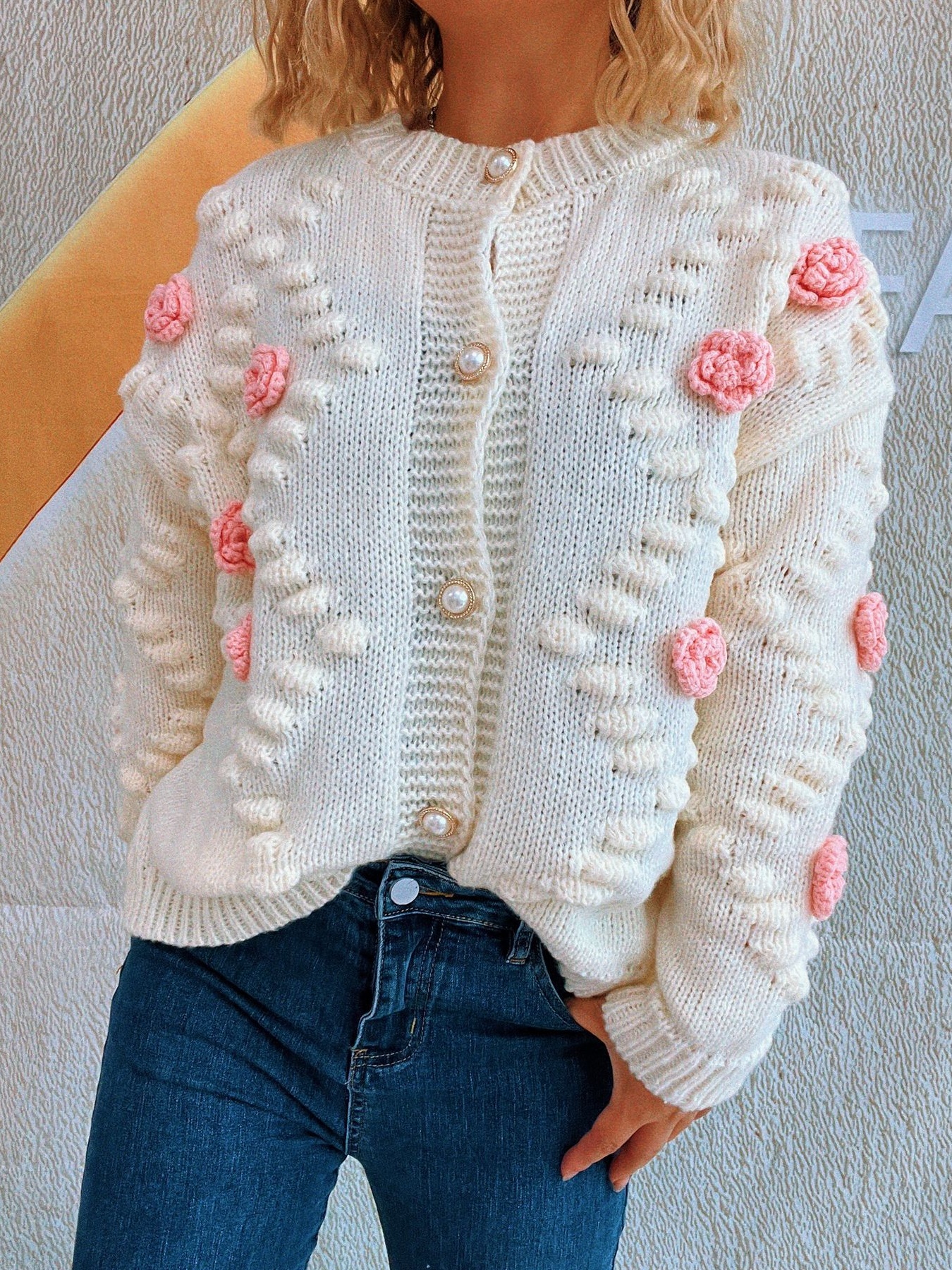 Flower Button Up Long Sleeve Cardigan