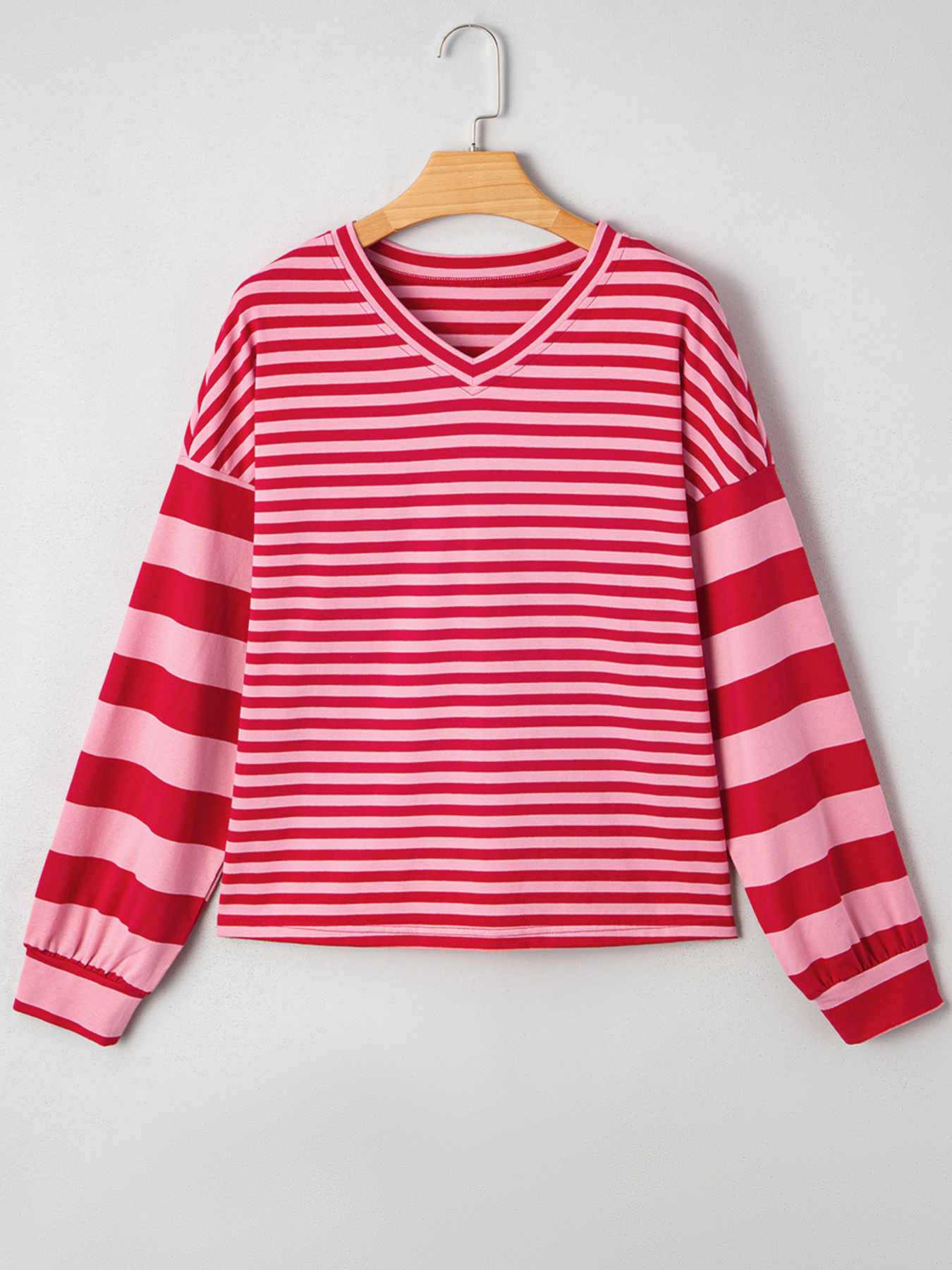 Contrast Striped Drop Shoulder V Neck Top