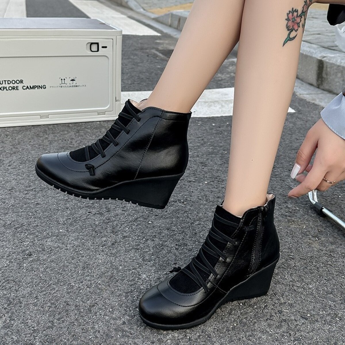 Lace Up Wedge Boots