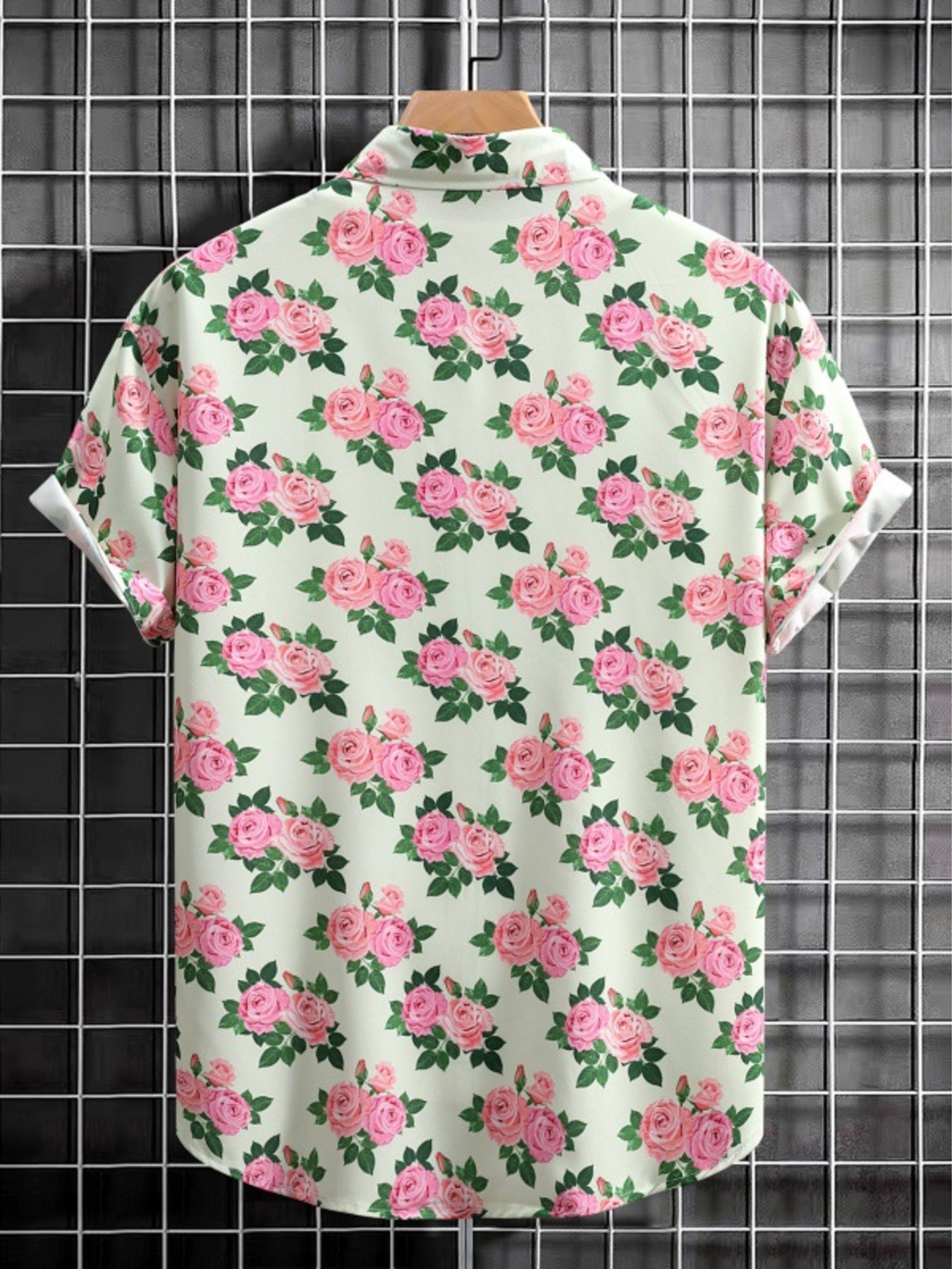Men's Floral Print Button Up Short Sleeve Shirt